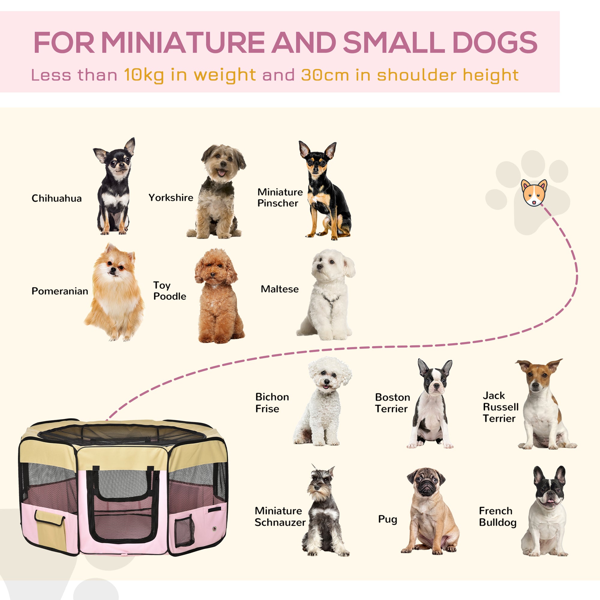 PawHut Fabric Pet Dog Cat Puppy Playpen, Rabbit Guinea Pig Play Pen Portable Foldable, Hexagon, M