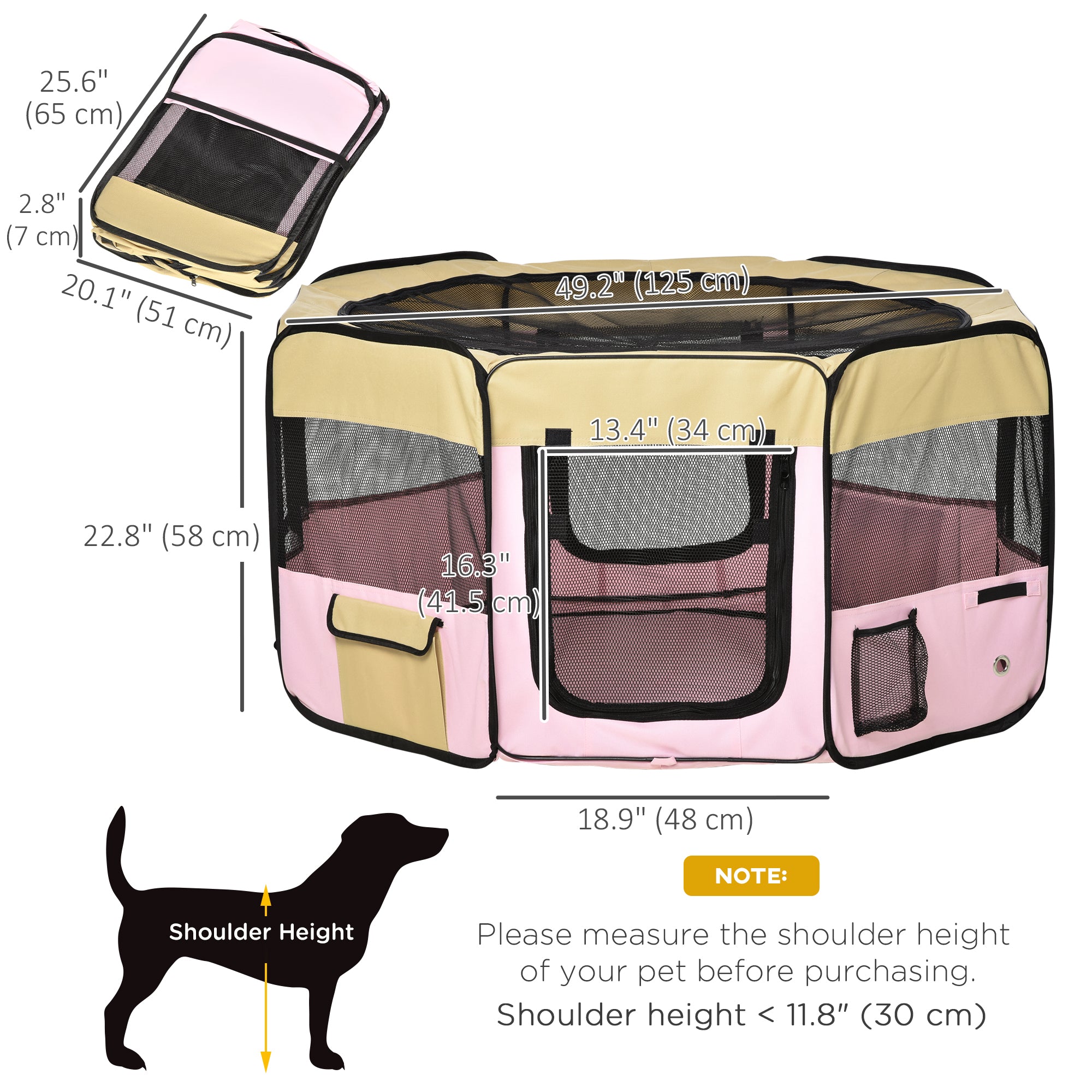 PawHut Fabric Pet Dog Cat Puppy Playpen, Rabbit Guinea Pig Play Pen Portable Foldable, Hexagon, M