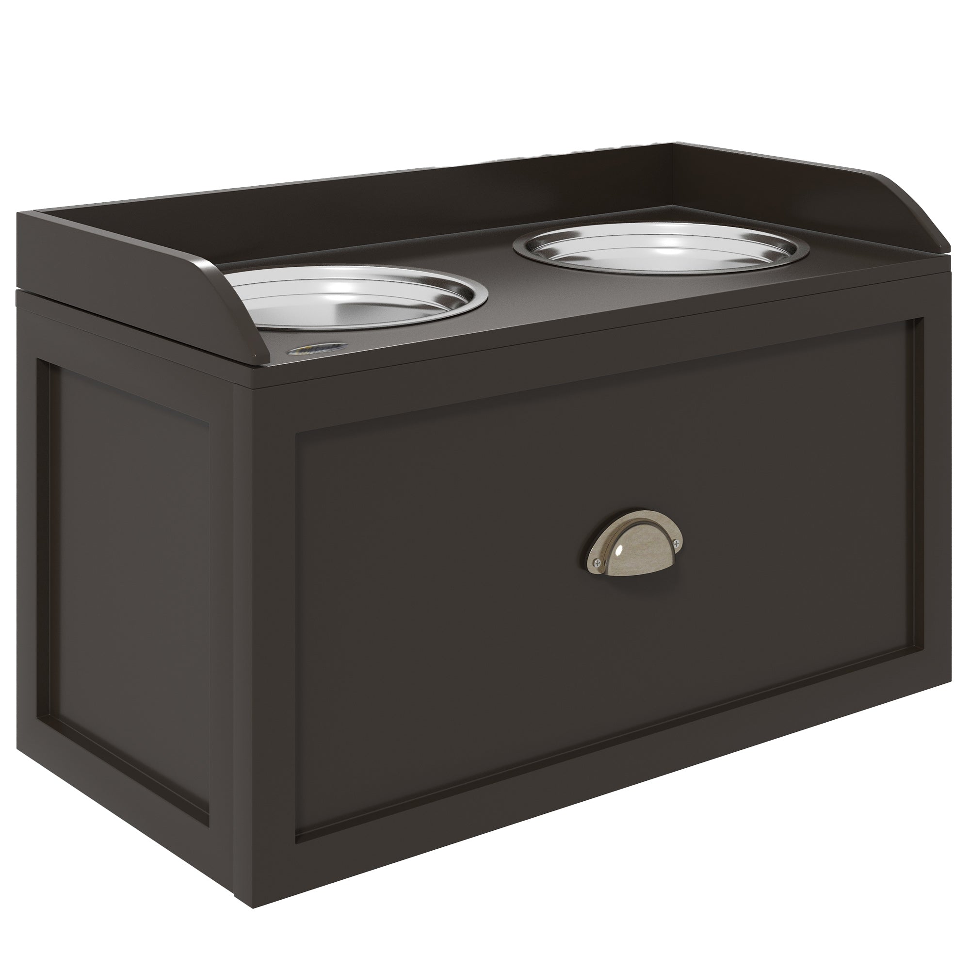 PawHut Stainless Steel Raised Dog Bowls, Double Dog Food and Water Bowl w/ 21L Storage Drawer, for Large Dogs - Brown