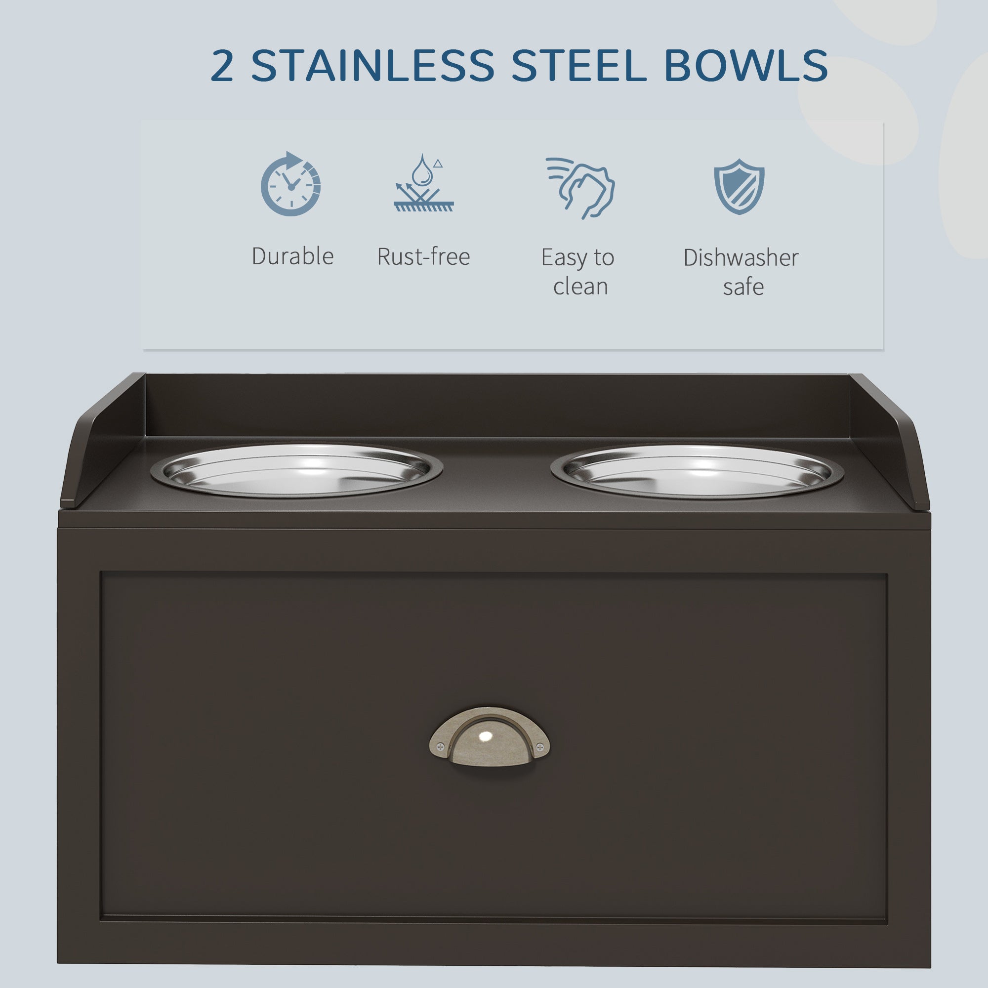 PawHut Stainless Steel Raised Dog Bowls, Double Dog Food and Water Bowl w/ 21L Storage Drawer, for Large Dogs - Brown