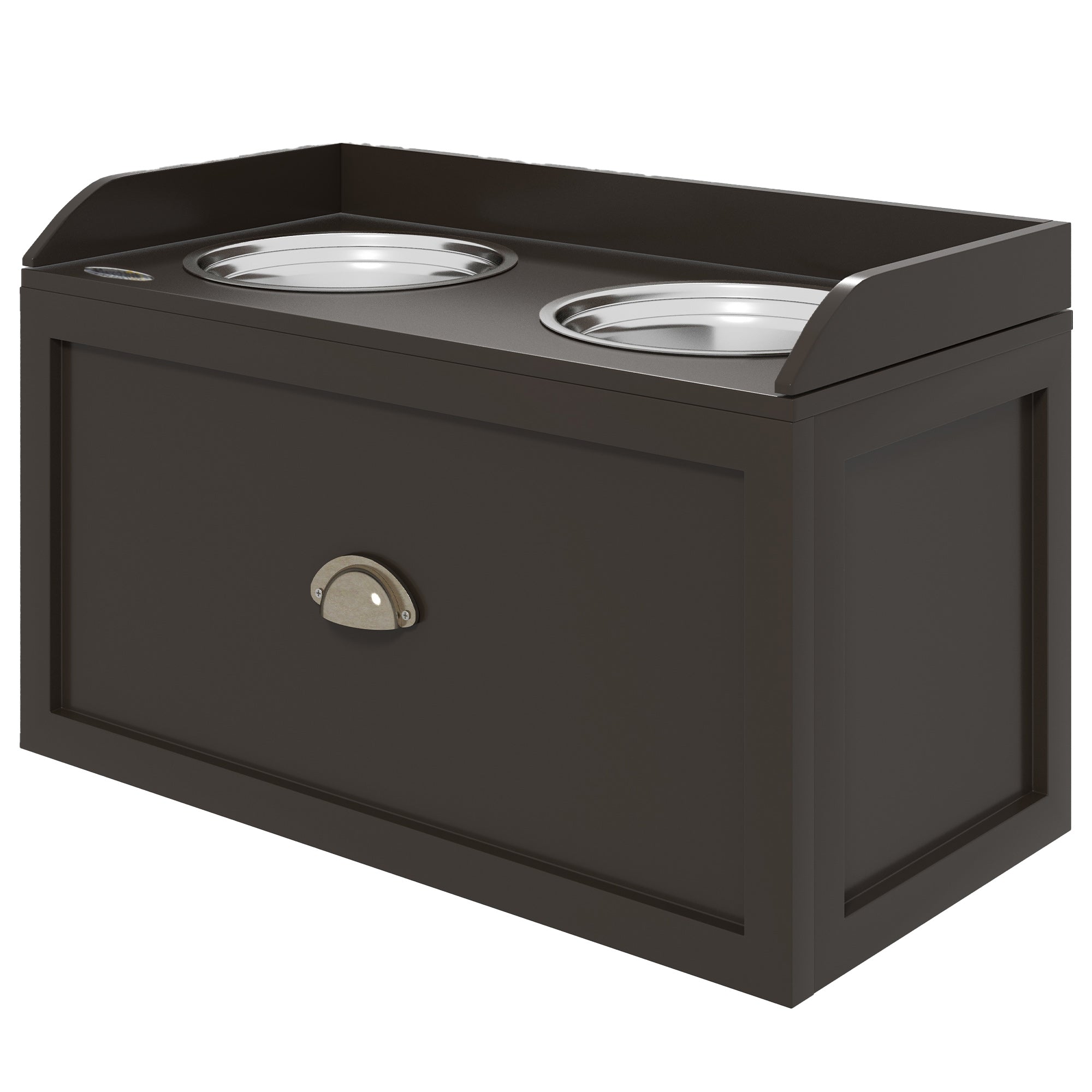 PawHut Stainless Steel Raised Dog Bowls, Double Dog Food and Water Bowl w/ 21L Storage Drawer, for Large Dogs - Brown