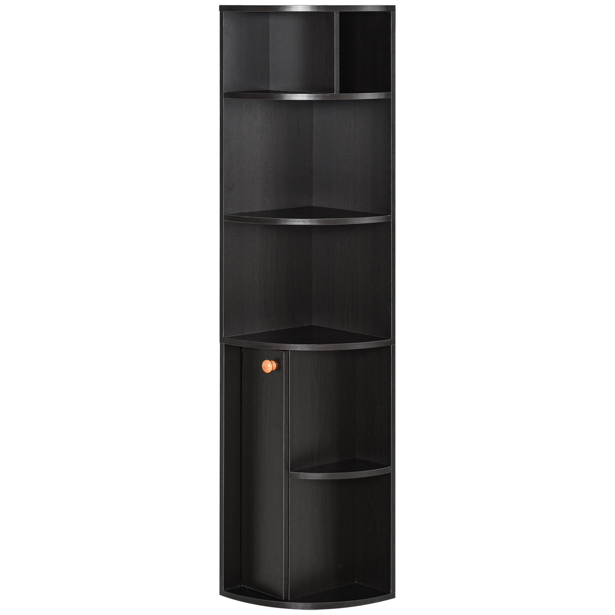 HOMCOM 5-Tier Corner Bookcase, Storage Bookshelf, Freestanding Display Shelves with Open Compartments and Cabinet for Home Office, Living Room, Study, Black