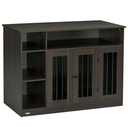 PawHut Dog Crate Furniture with Adjustable Shelf, Dog Kennel End Table, Indoor Pet Crate for Medium and Large Dogs, with Large Flat Surface, 47" x 23.5" x 35", Brown