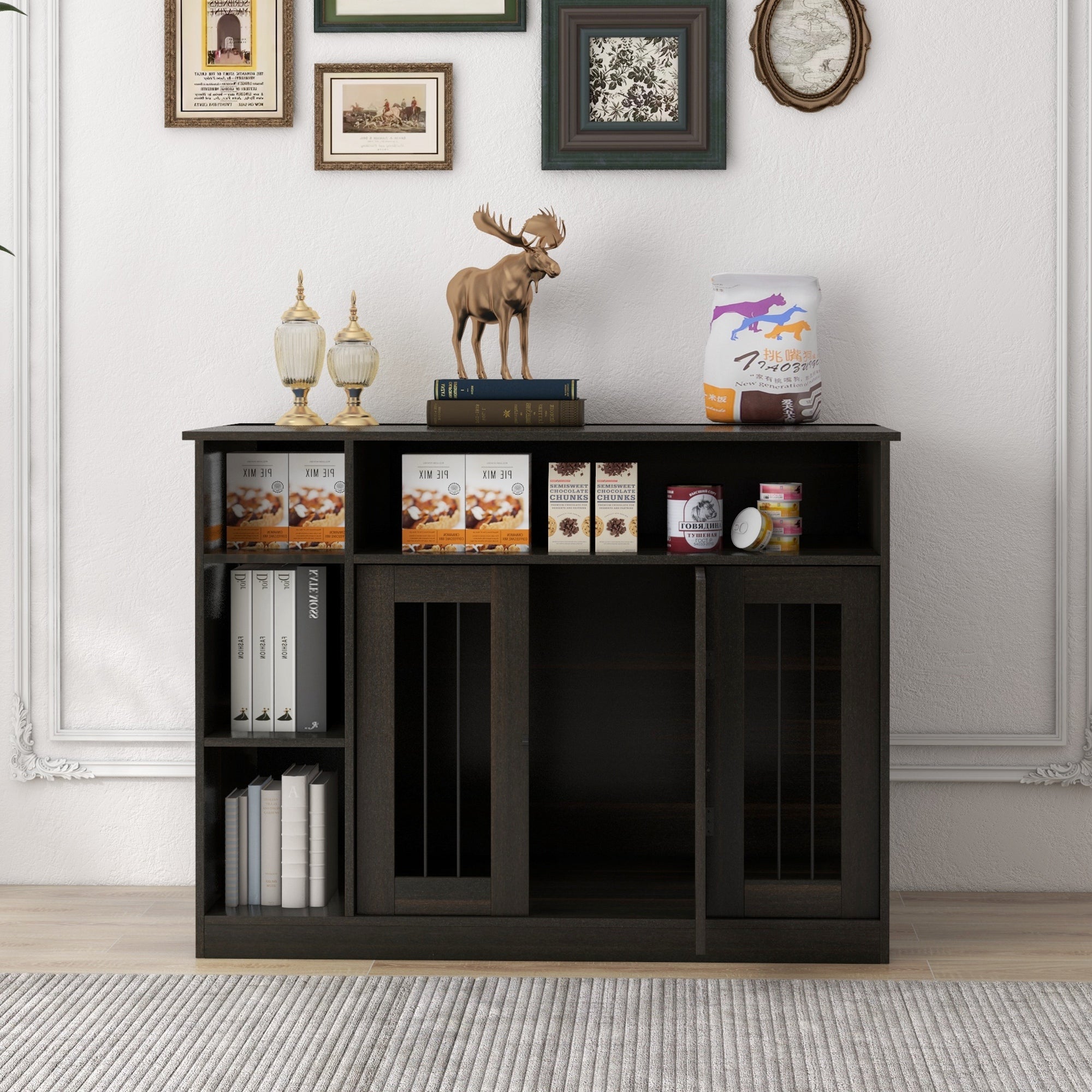 PawHut Dog Crate Furniture with Adjustable Shelf, Dog Kennel End Table, Indoor Pet Crate for Medium and Large Dogs, with Large Flat Surface, 47" x 23.5" x 35", Brown