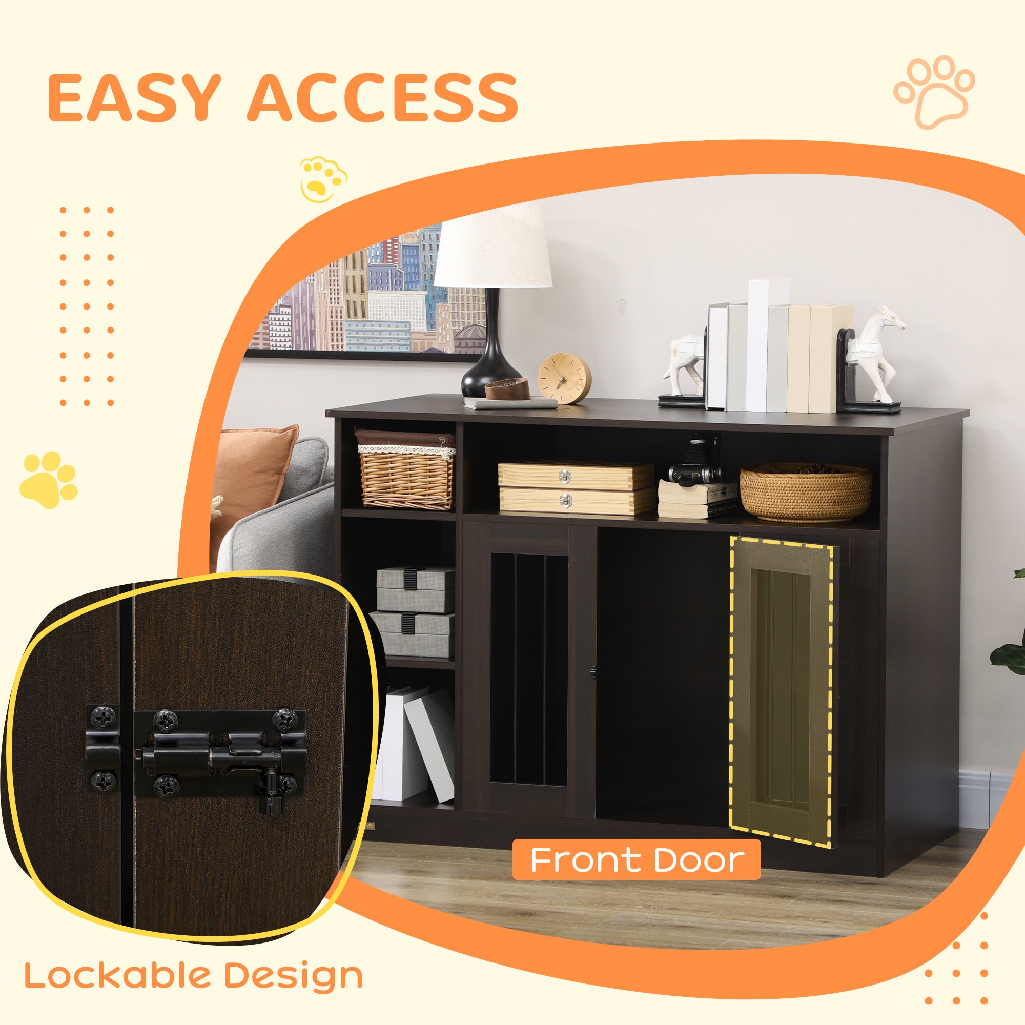 PawHut Dog Crate Furniture with Adjustable Shelf, Dog Kennel End Table, Indoor Pet Crate for Medium and Large Dogs, with Large Flat Surface, 47" x 23.5" x 35", Brown