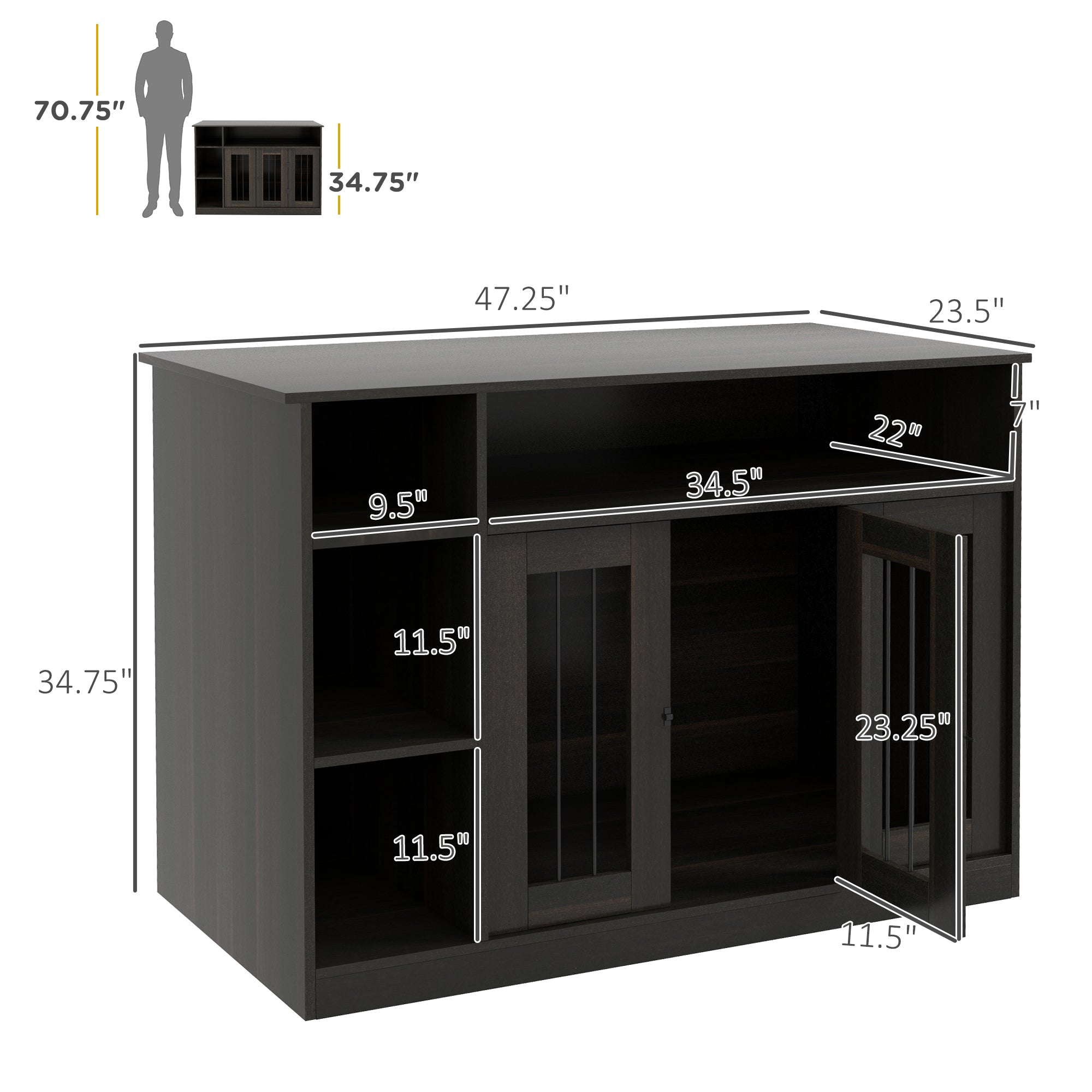 PawHut Dog Crate Furniture with Adjustable Shelf, Dog Kennel End Table, Indoor Pet Crate for Medium and Large Dogs, with Large Flat Surface, 47" x 23.5" x 35", Brown