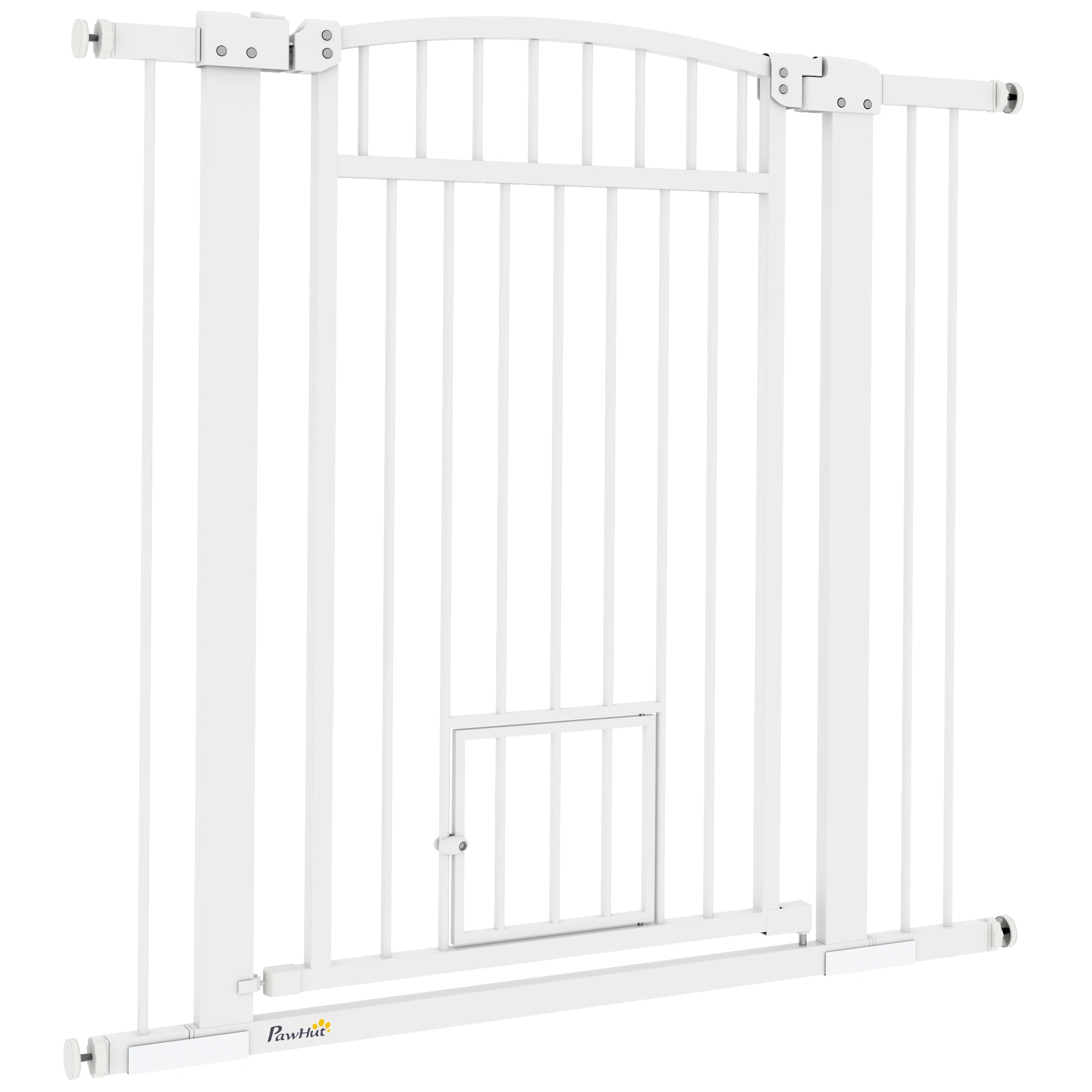 PawHut Pet Gate Indoor with Cat Door, 30"-41" Dog Gate, Extra Wide Walk Through Puppy Gate, 3-Inch and 5.5-Inch Extension Kits, Pressure or Hardware Mounted for Stairway, Doorway, Hallway, 37" High