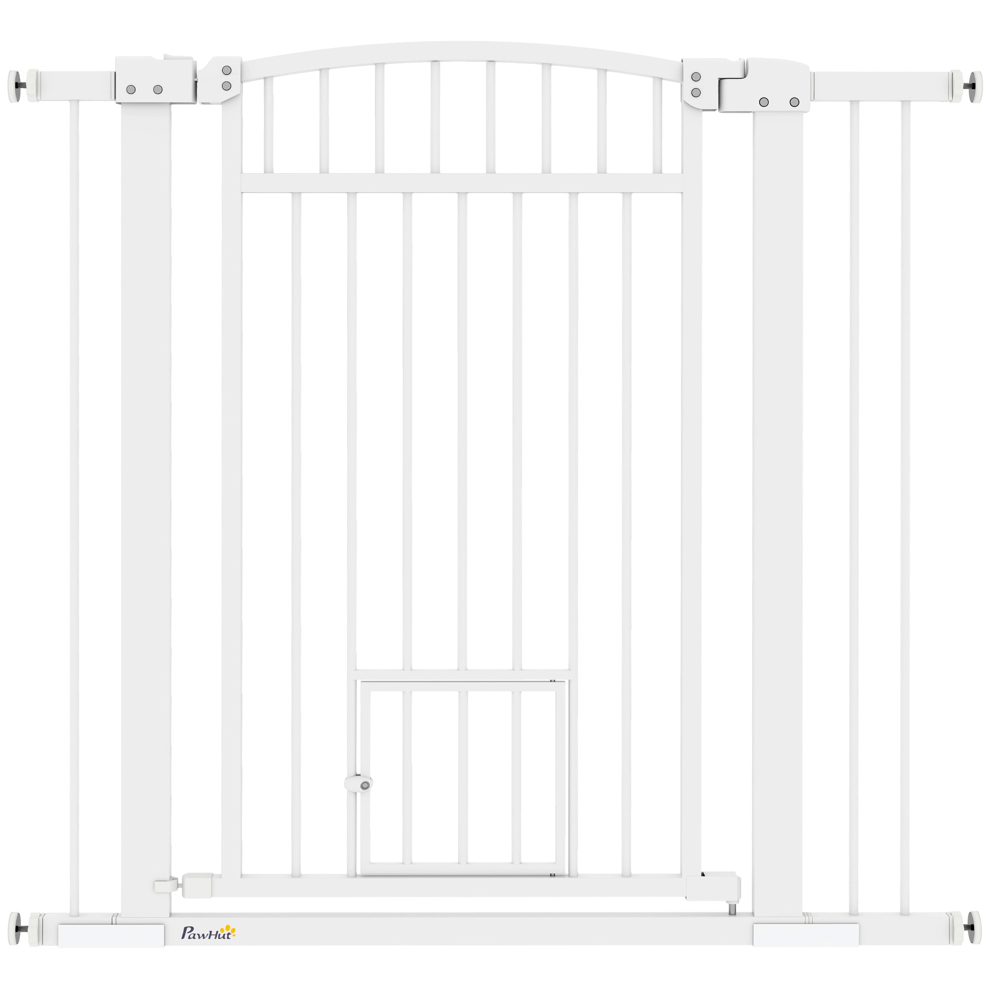 PawHut Pet Gate Indoor with Cat Door, 30"-41" Dog Gate, Extra Wide Walk Through Puppy Gate, 3-Inch and 5.5-Inch Extension Kits, Pressure or Hardware Mounted for Stairway, Doorway, Hallway, 37" High