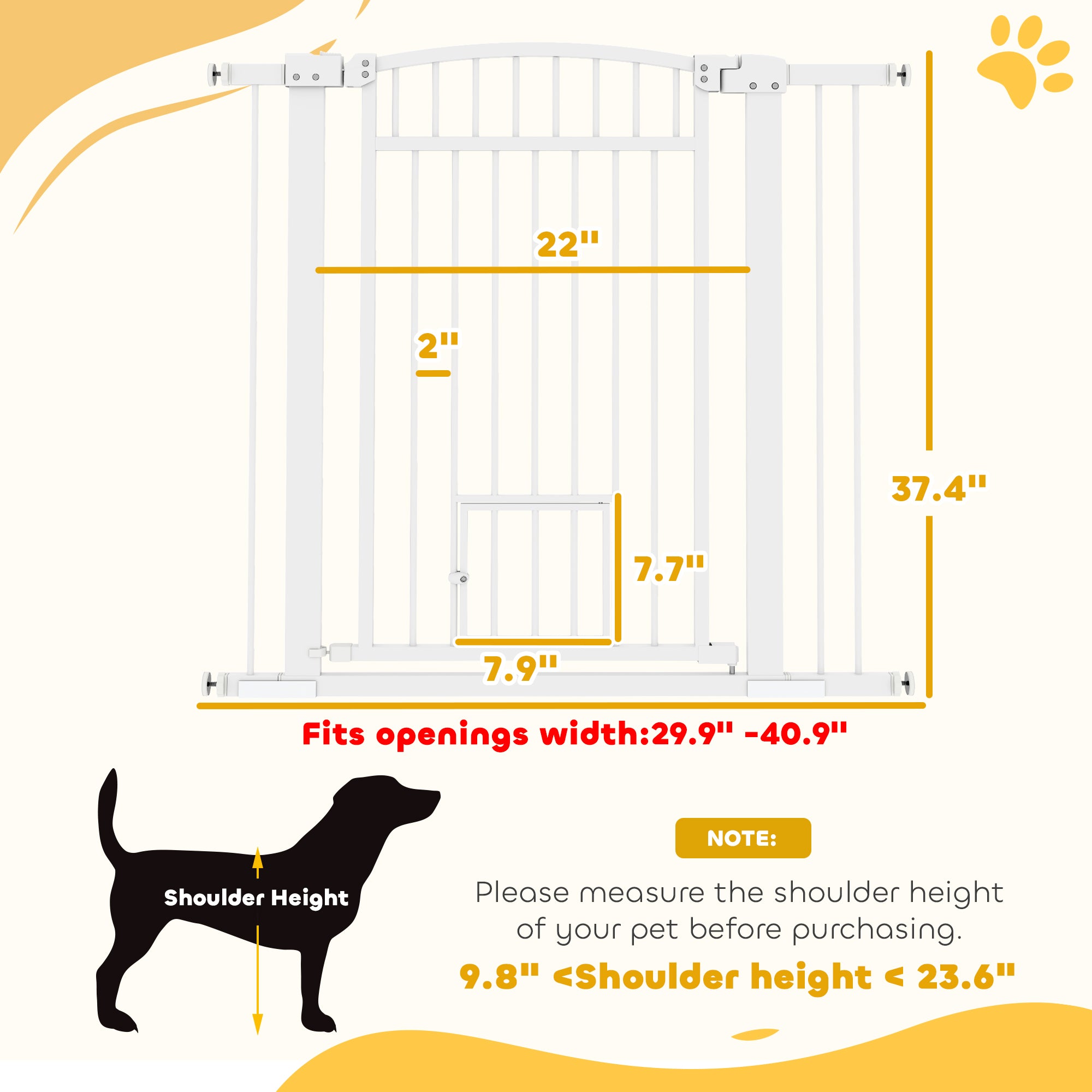PawHut Pet Gate Indoor with Cat Door, 30"-41" Dog Gate, Extra Wide Walk Through Puppy Gate, 3-Inch and 5.5-Inch Extension Kits, Pressure or Hardware Mounted for Stairway, Doorway, Hallway, 37" High