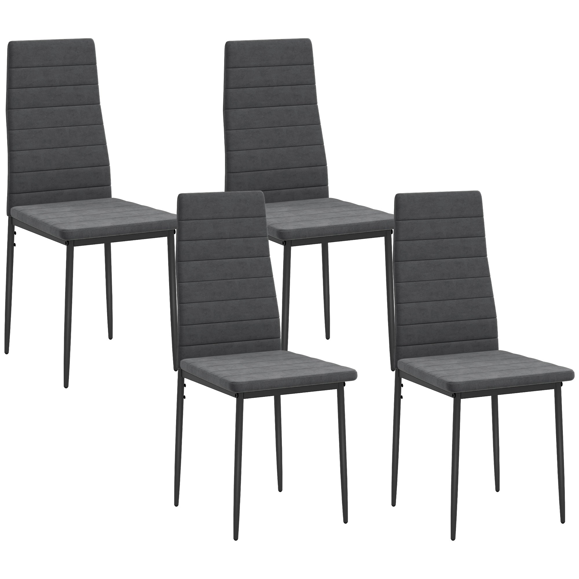 HOMCOM Modern Dining Chairs Set of 4, Upholstered Velvet Fabric Kitchen Chairs with Channel Tufting and Metal Legs for Living Room, Dining Room, Bedroom, Grey