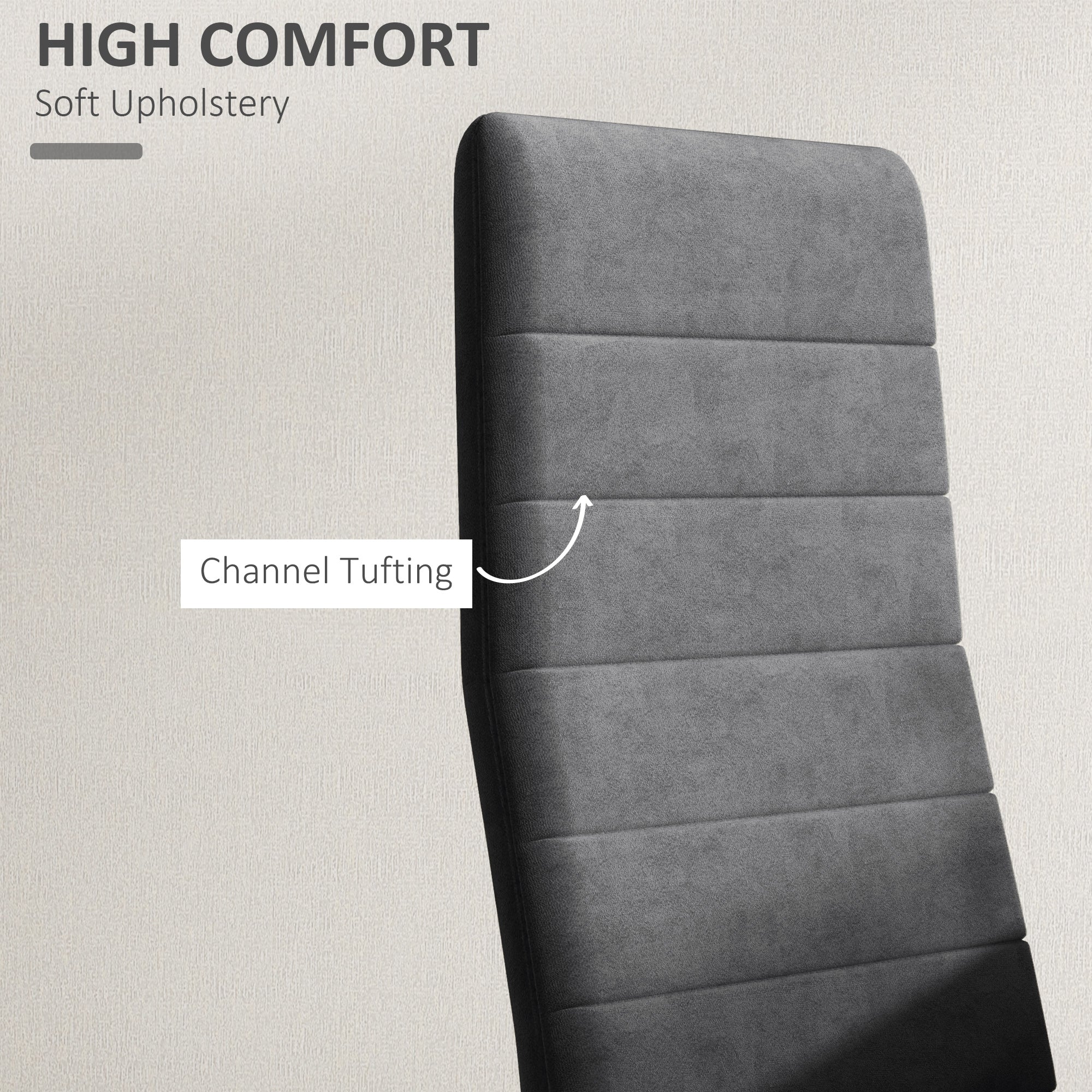 HOMCOM Modern Dining Chairs Set of 4, Upholstered Velvet Fabric Kitchen Chairs with Channel Tufting and Metal Legs for Living Room, Dining Room, Bedroom, Grey