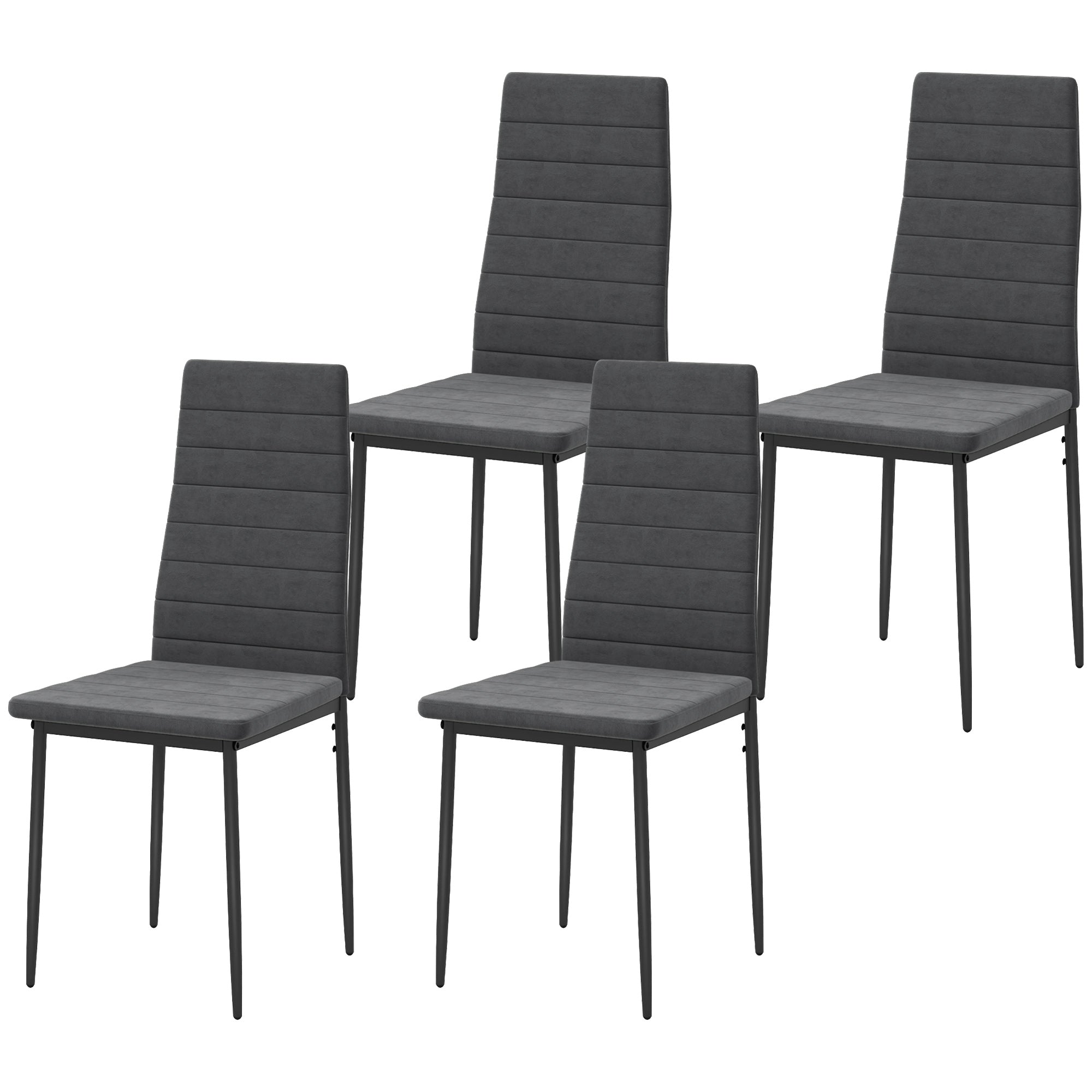 HOMCOM Modern Dining Chairs Set of 4, Upholstered Velvet Fabric Kitchen Chairs with Channel Tufting and Metal Legs for Living Room, Dining Room, Bedroom, Grey