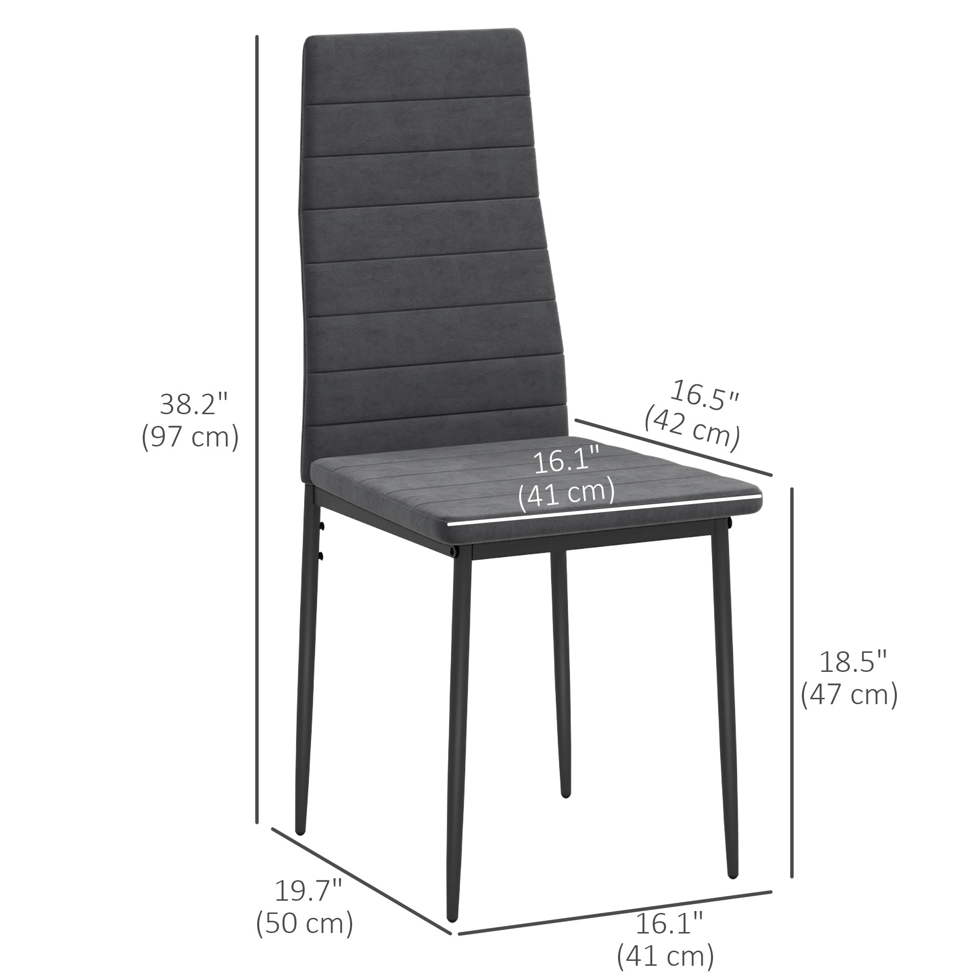 HOMCOM Modern Dining Chairs Set of 4, Upholstered Velvet Fabric Kitchen Chairs with Channel Tufting and Metal Legs for Living Room, Dining Room, Bedroom, Grey