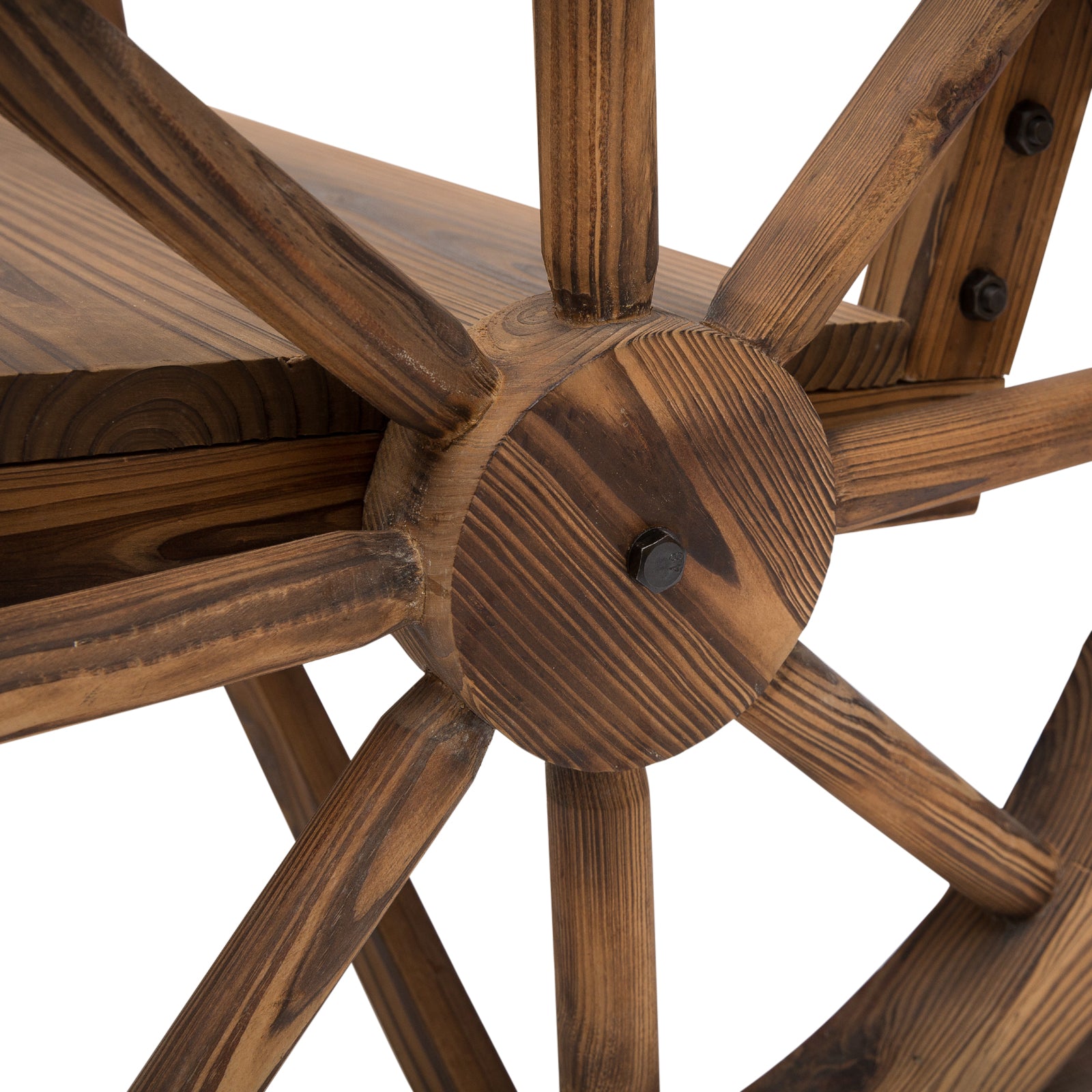 Outsunny Wooden Wagon Wheel Bench Rustic Design 2 Seater Garden Outdoor Chair High Back Loveseat