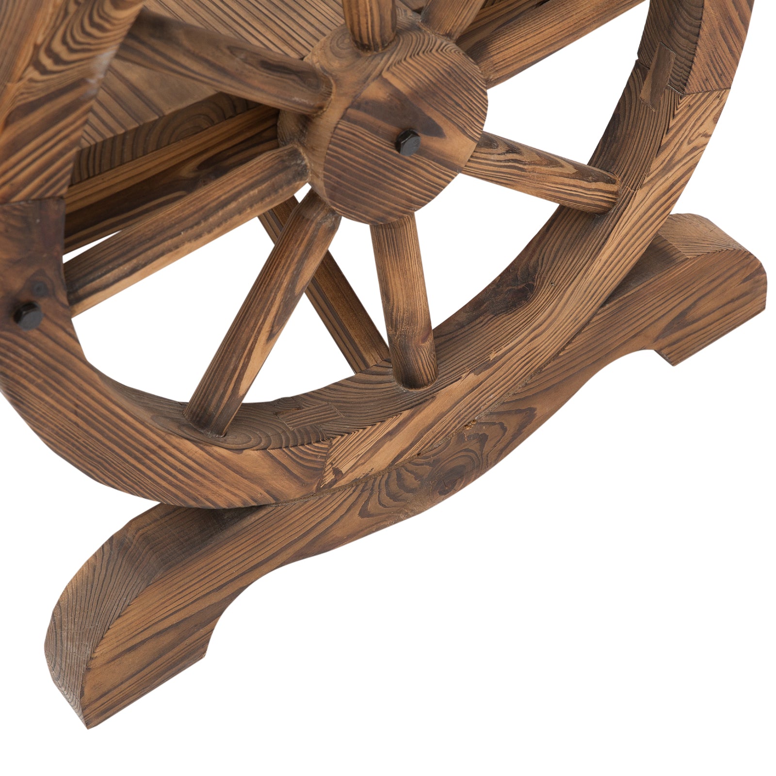 Outsunny Wooden Wagon Wheel Bench Rustic Design 2 Seater Garden Outdoor Chair High Back Loveseat