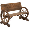 Outsunny Wooden Wagon Wheel Bench Rustic Design 2 Seater Garden Outdoor Chair High Back Loveseat