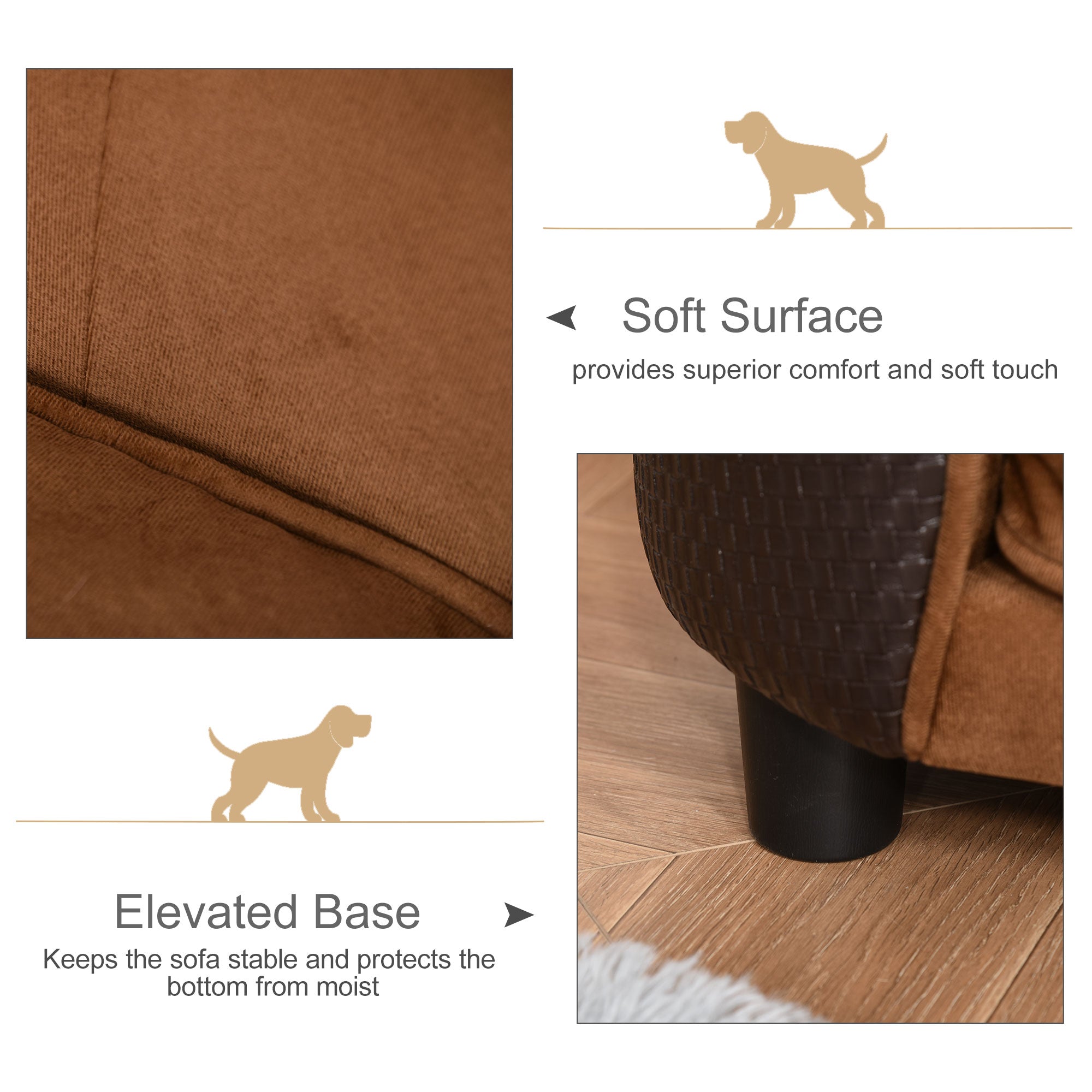 PawHut Rattan Style Pet Dog Cat Sofa Pet Bed Warm Dog Bed Chair with Removable Washable Cushion for Small Dogs