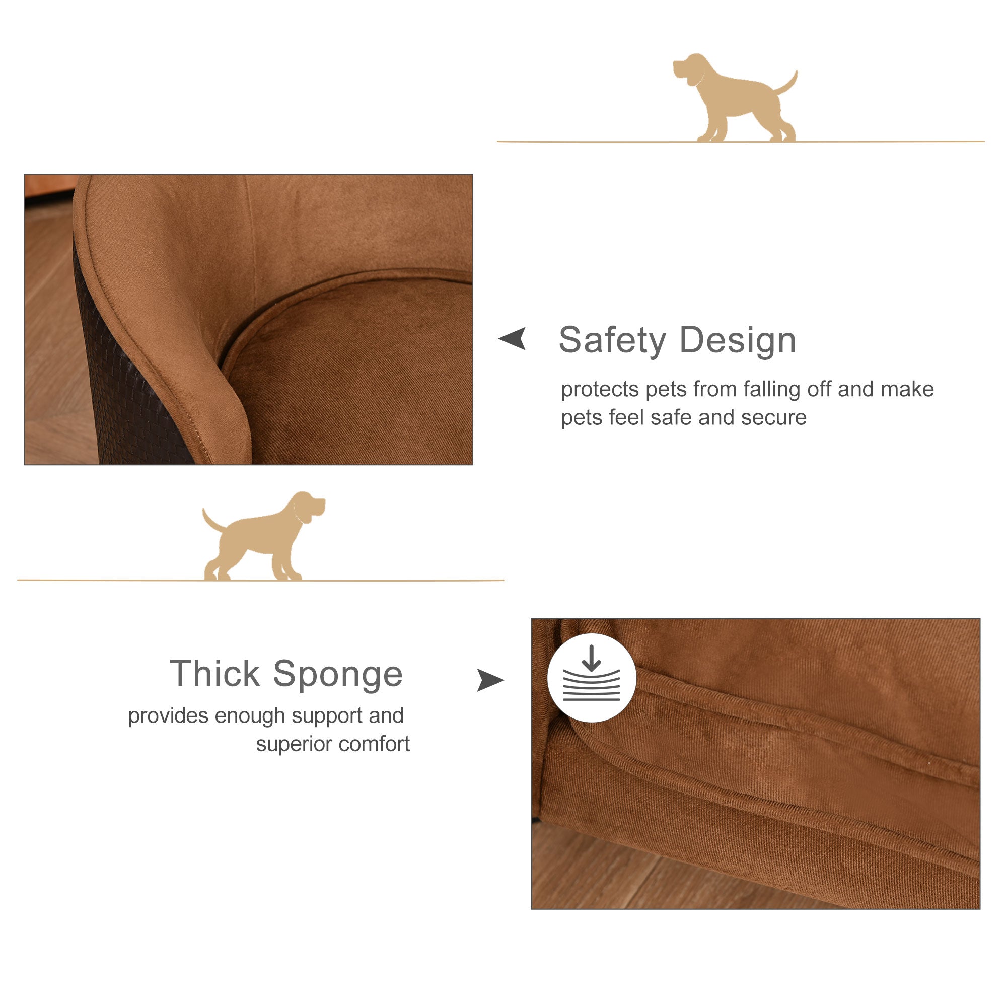 PawHut Rattan Style Pet Dog Cat Sofa Pet Bed Warm Dog Bed Chair with Removable Washable Cushion for Small Dogs