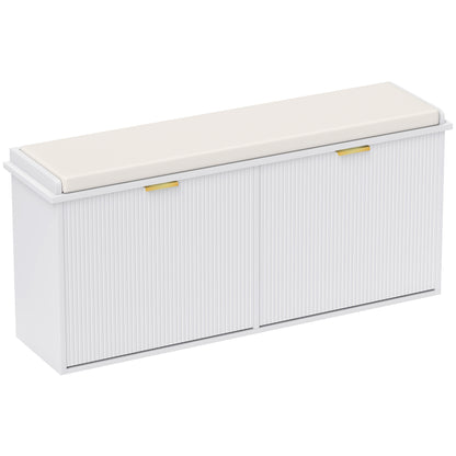 HOMCOM Shoe Bench with Padded Seat Cushion and 2 Flip-Drawers, Entryway Bench Holds up to 529lb, Shoe Organizer for 10 Pairs of Shoes, 40.9x10.2x18.7 Inches, White