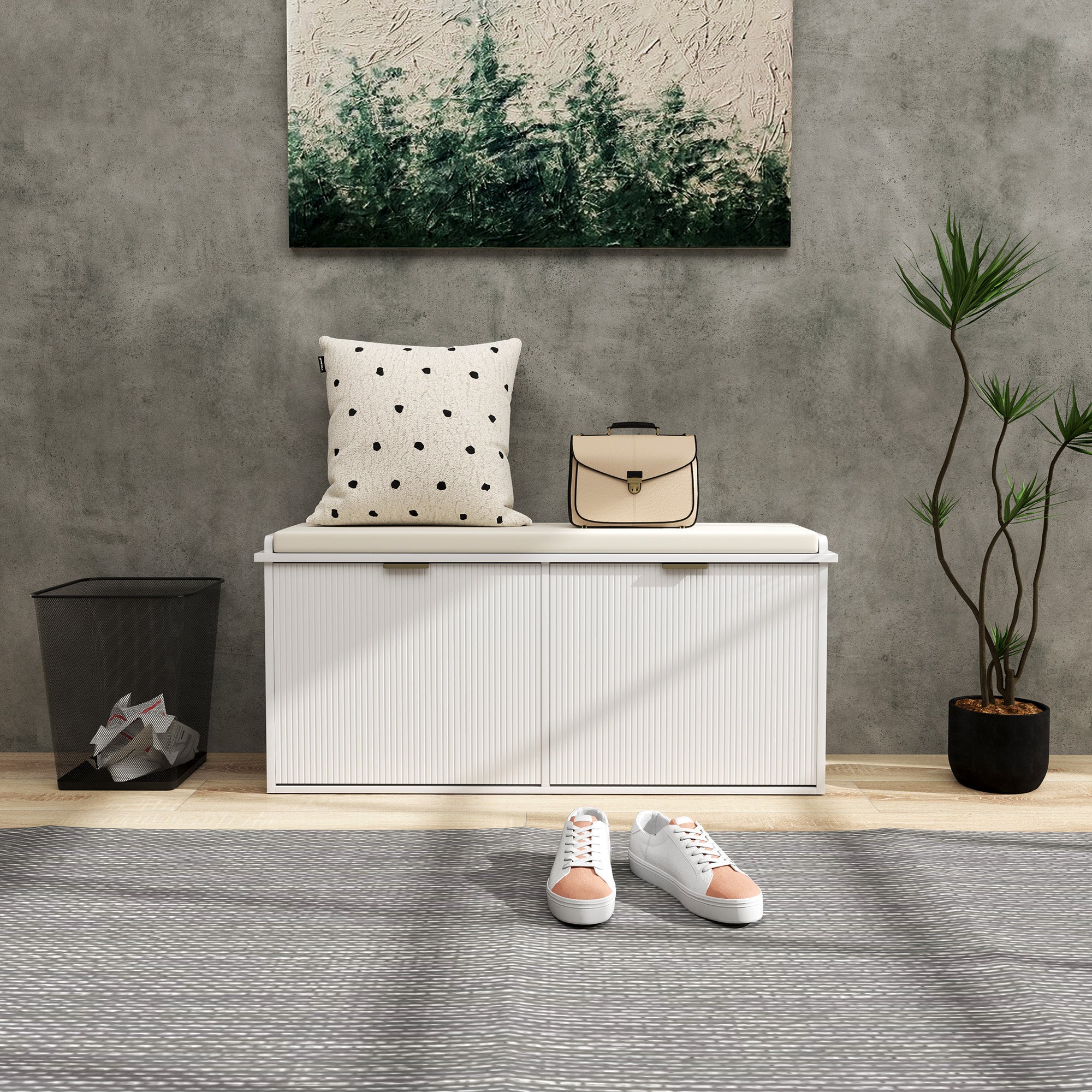 HOMCOM Shoe Bench with Padded Seat Cushion and 2 Flip-Drawers, Entryway Bench Holds up to 529lb, Shoe Organizer for 10 Pairs of Shoes, 40.9x10.2x18.7 Inches, White