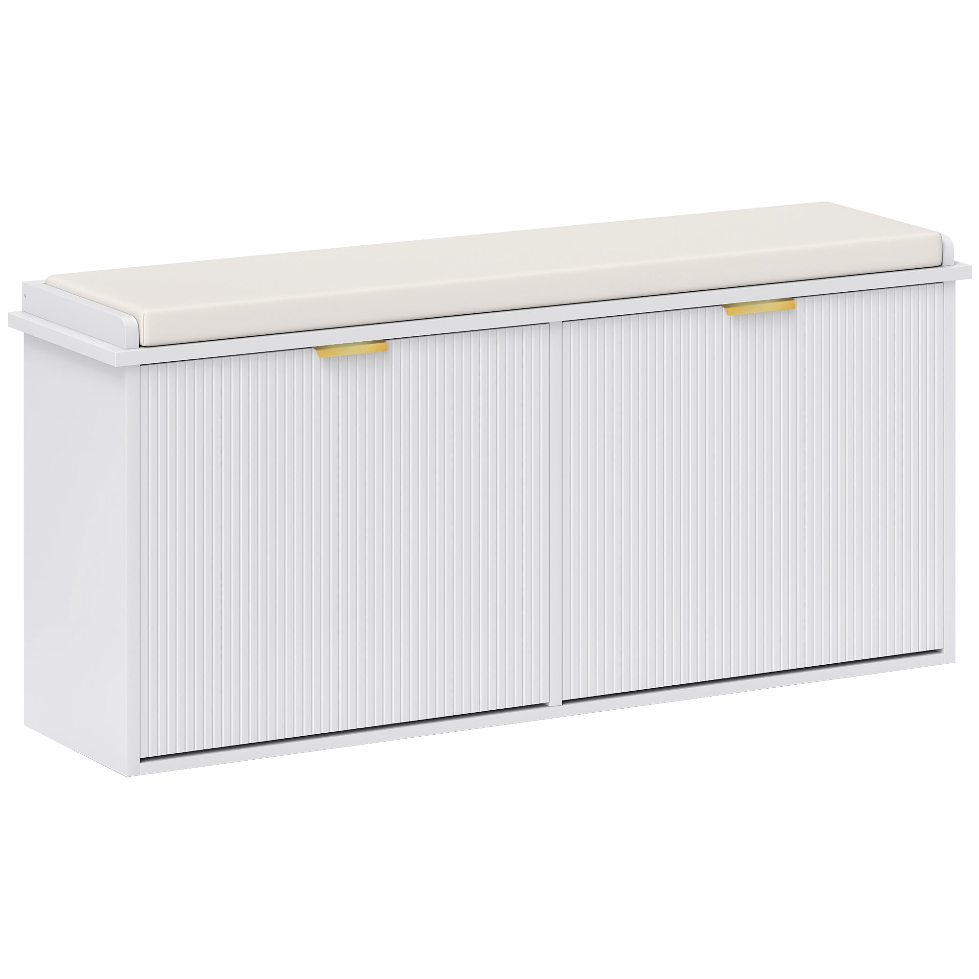 HOMCOM Shoe Bench with Padded Seat Cushion and 2 Flip-Drawers, Entryway Bench Holds up to 529lb, Shoe Organizer for 10 Pairs of Shoes, 40.9x10.2x18.7 Inches, White
