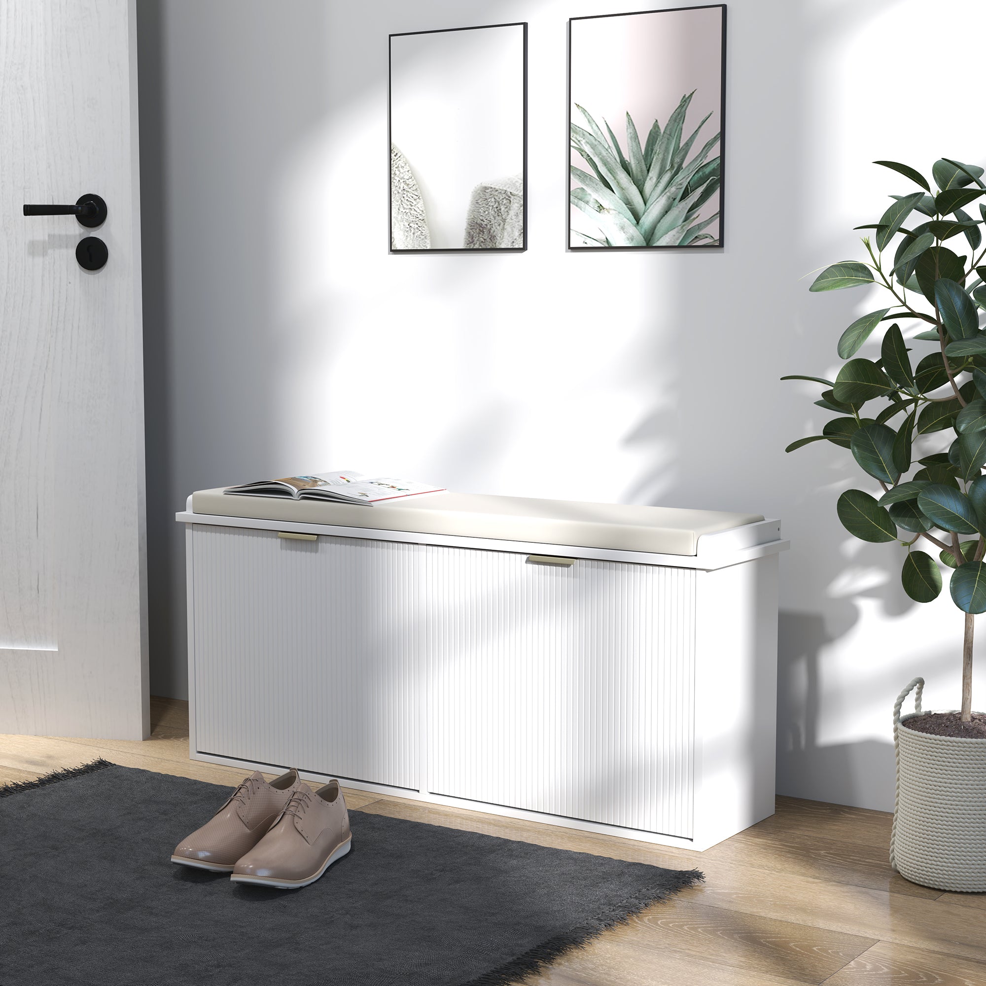 HOMCOM Shoe Bench with Padded Seat Cushion and 2 Flip-Drawers, Entryway Bench Holds up to 529lb, Shoe Organizer for 10 Pairs of Shoes, 40.9x10.2x18.7 Inches, White