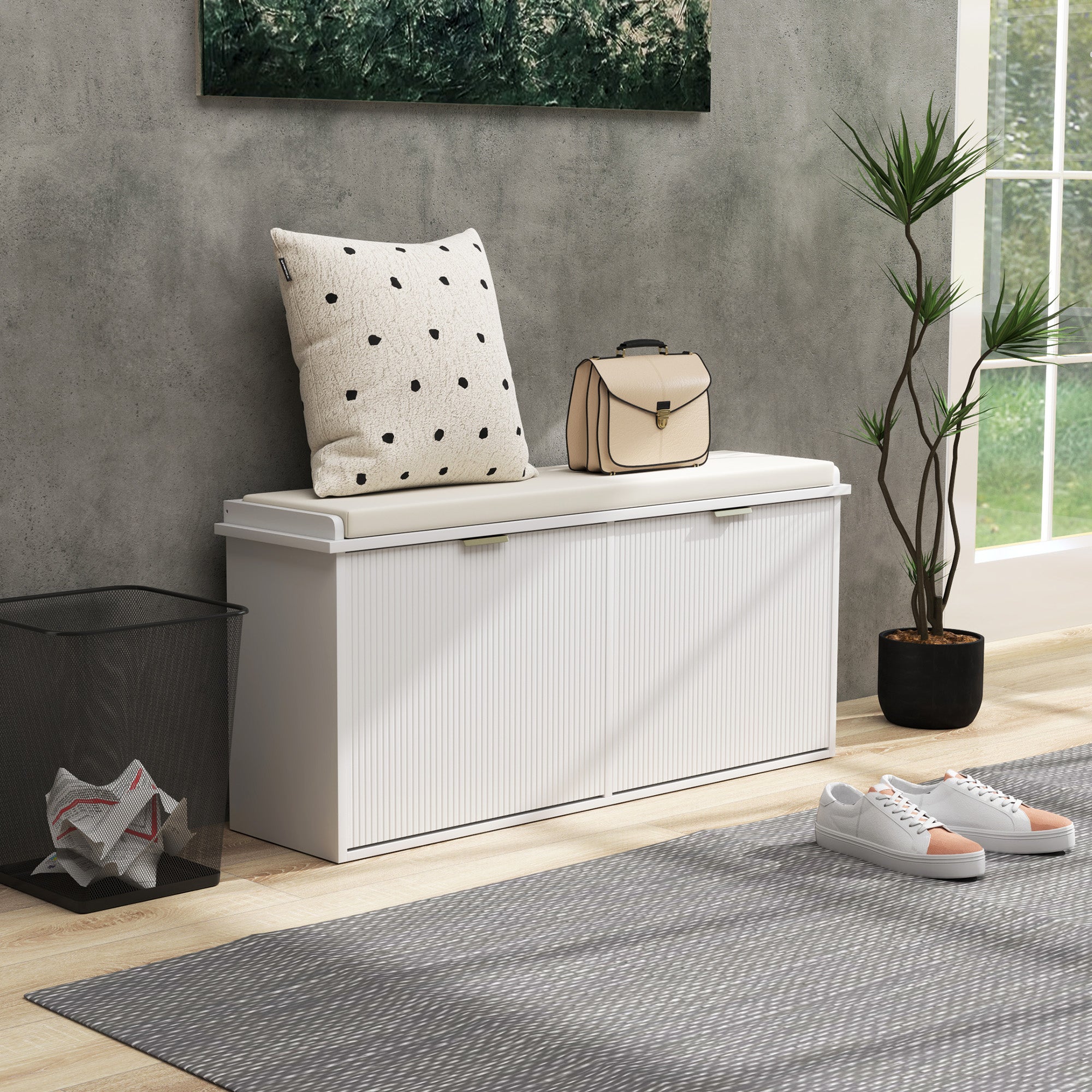 HOMCOM Shoe Bench with Padded Seat Cushion and 2 Flip-Drawers, Entryway Bench Holds up to 529lb, Shoe Organizer for 10 Pairs of Shoes, 40.9x10.2x18.7 Inches, White