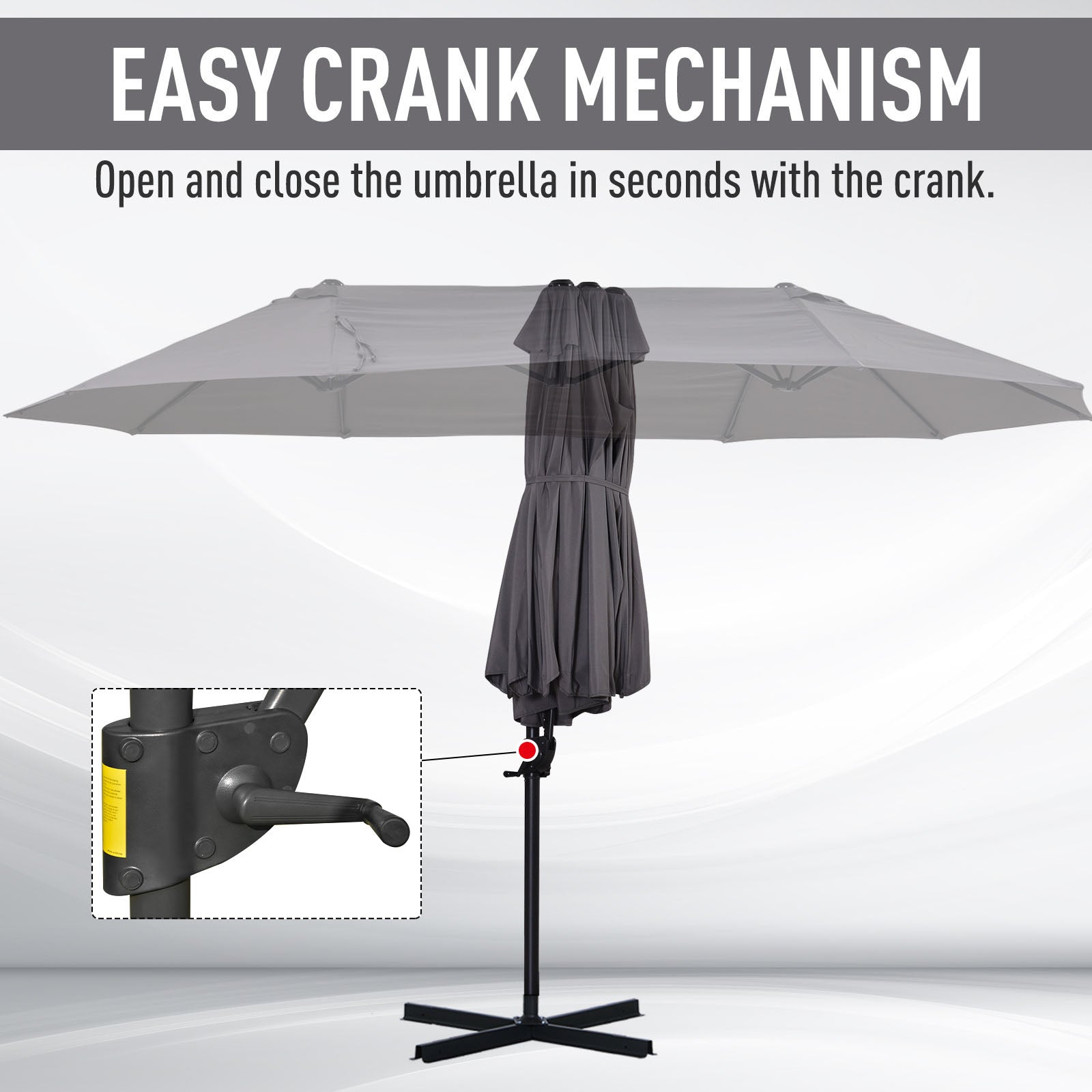 Outsunny 9' x 14' Outdoor Patio Umbrella Offset Cantilever Umbrella with Twin Canopy Sunshade Umbrella with Lift Crank Grey