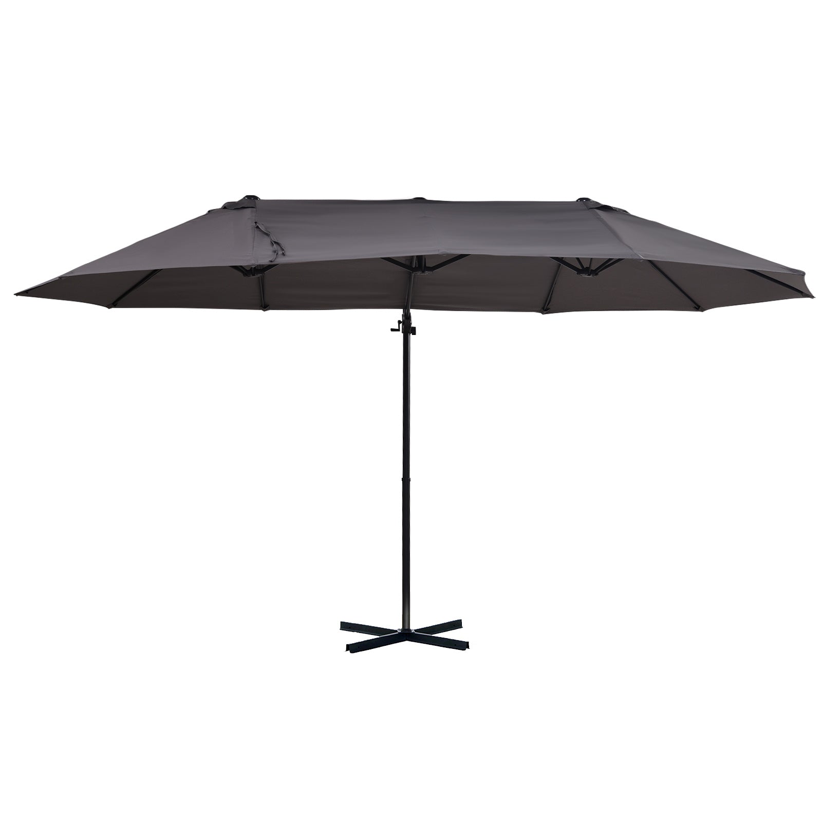 Outsunny 9' x 14' Outdoor Patio Umbrella Offset Cantilever Umbrella with Twin Canopy Sunshade Umbrella with Lift Crank Grey