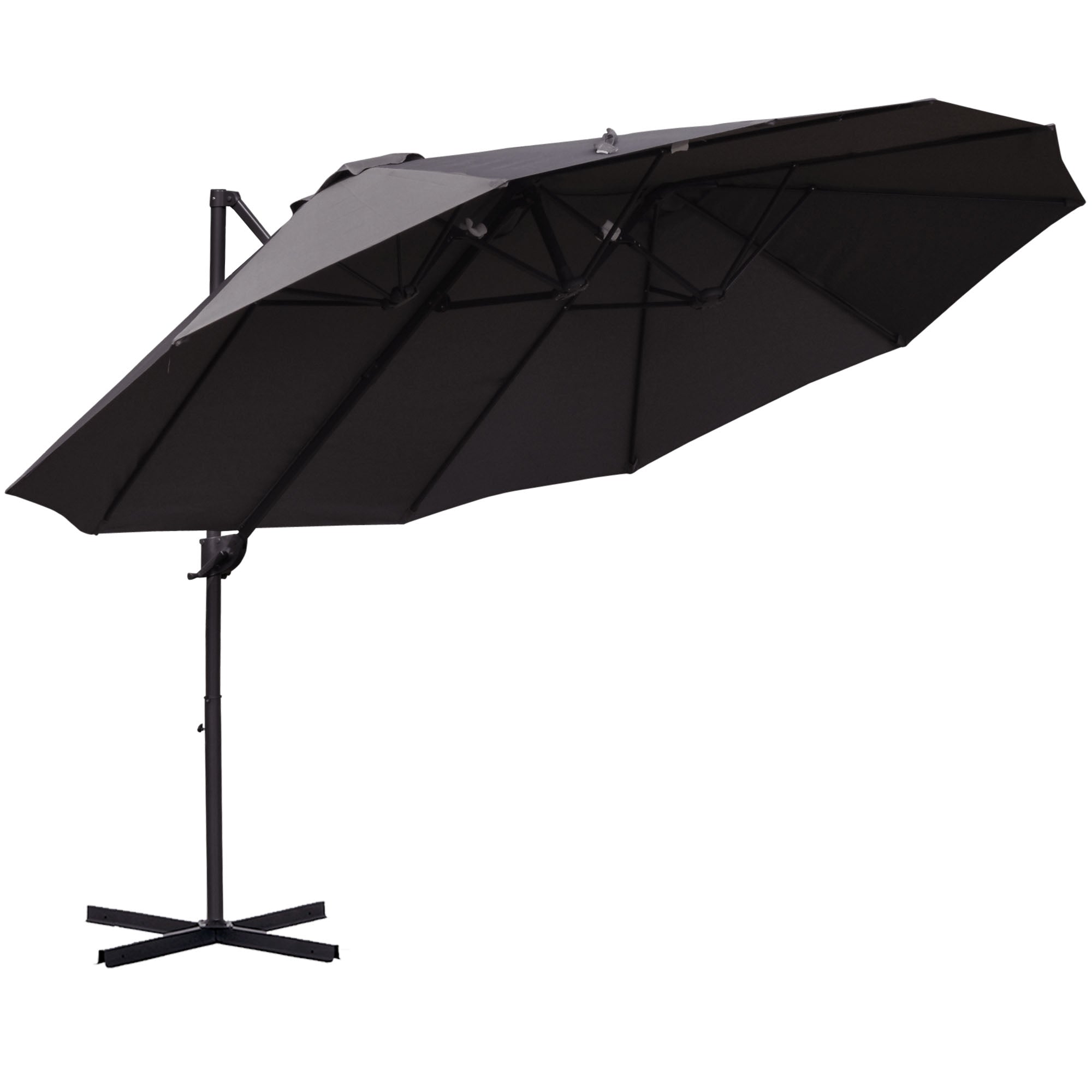 Outsunny 9' x 14' Outdoor Patio Umbrella Offset Cantilever Umbrella with Twin Canopy Sunshade Umbrella with Lift Crank Grey