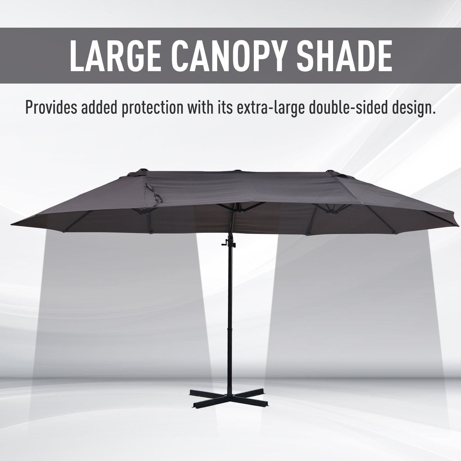Outsunny 9' x 14' Outdoor Patio Umbrella Offset Cantilever Umbrella with Twin Canopy Sunshade Umbrella with Lift Crank Grey