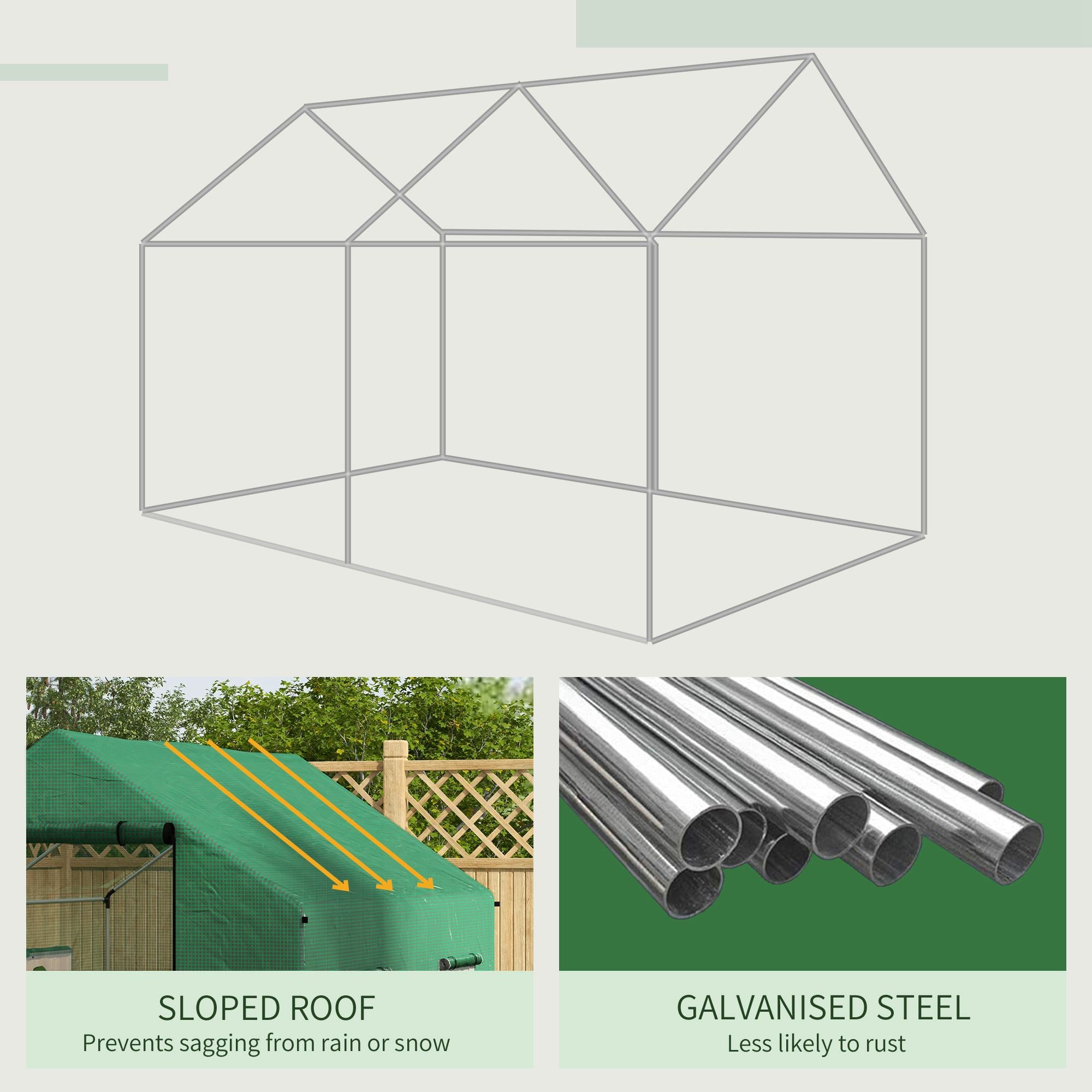 Outsunny 6.6' x 10' x 6.6' Tunnel Greenhouse with Roll-up Door and Mesh Windows, Walk-in Green House with PE Cover and Steel Frame, Garden Plants Growing Warm House Tent, Green