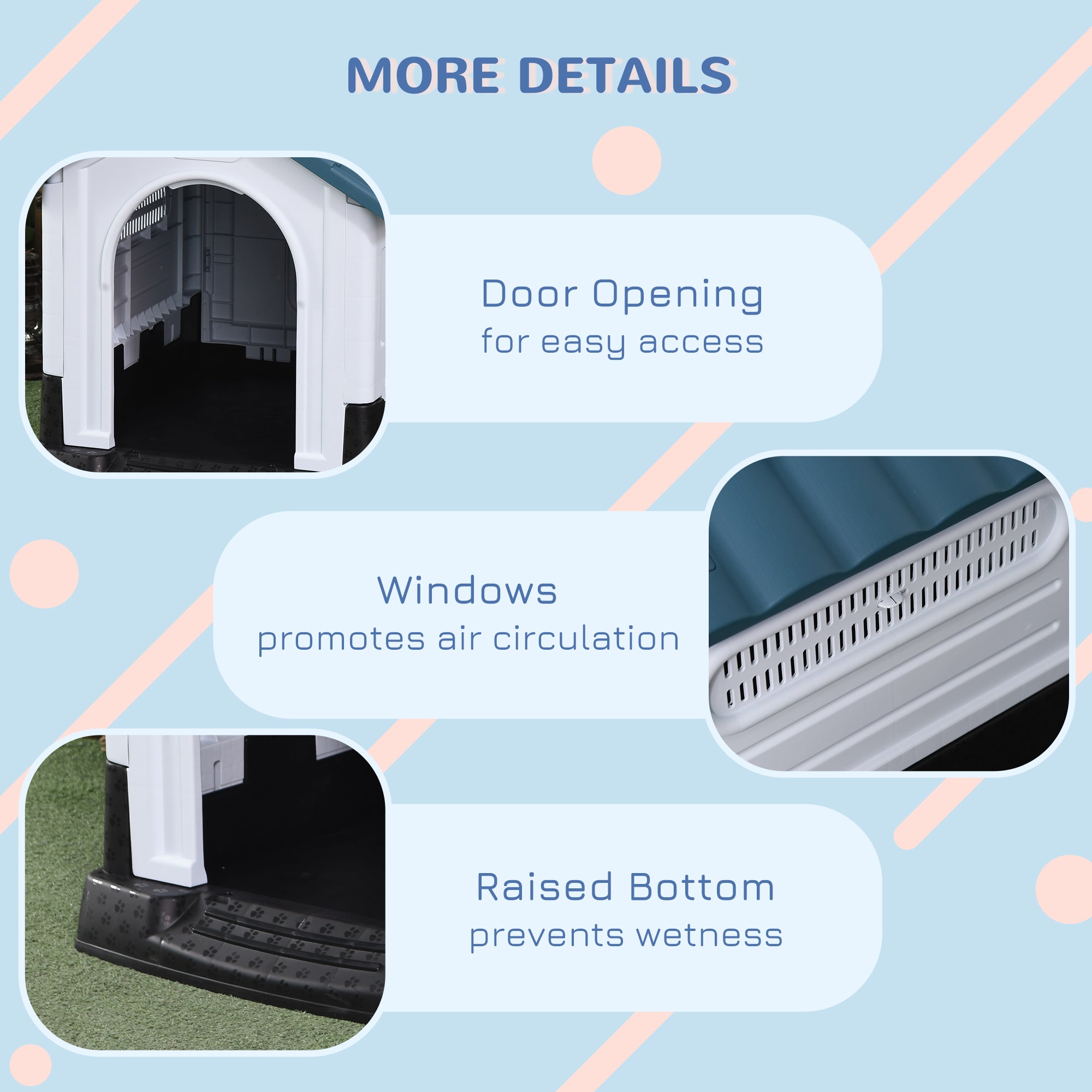 PawHut Dog Kennel for Outside, Plastic Dog House, Water-Resistant Pet Shelter with Windows, for Garden Patio, Miniature Dogs, 64.5 x 57 x 66cm - Blue