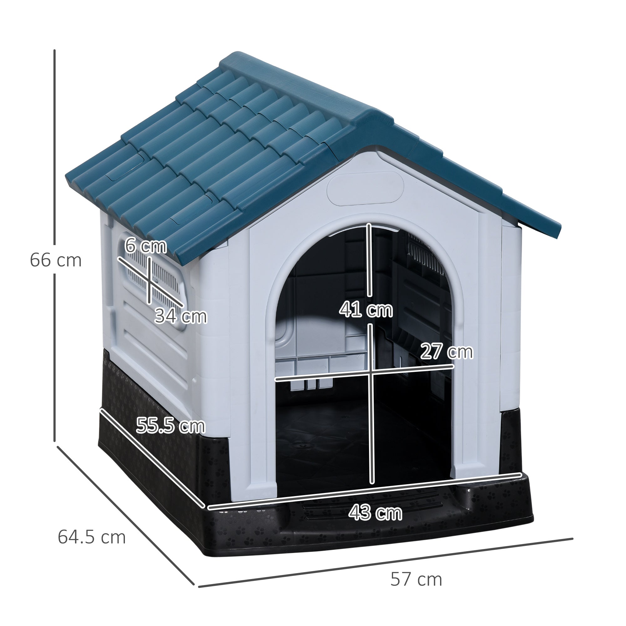 PawHut Dog Kennel for Outside, Plastic Dog House, Water-Resistant Pet Shelter with Windows, for Garden Patio, Miniature Dogs, 64.5 x 57 x 66cm - Blue