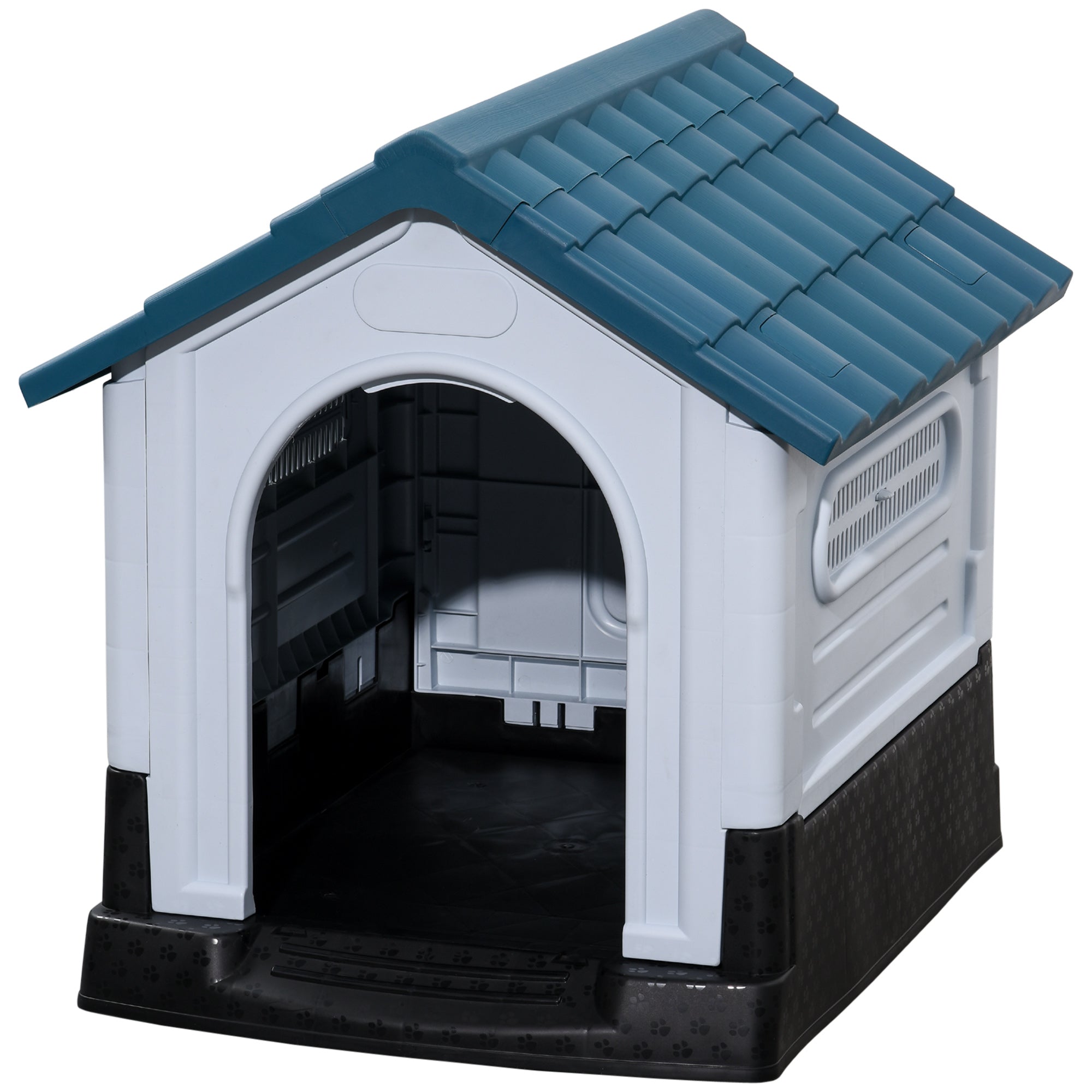 PawHut Dog Kennel for Outside, Plastic Dog House, Water-Resistant Pet Shelter with Windows, for Garden Patio, Miniature Dogs, 64.5 x 57 x 66cm - Blue