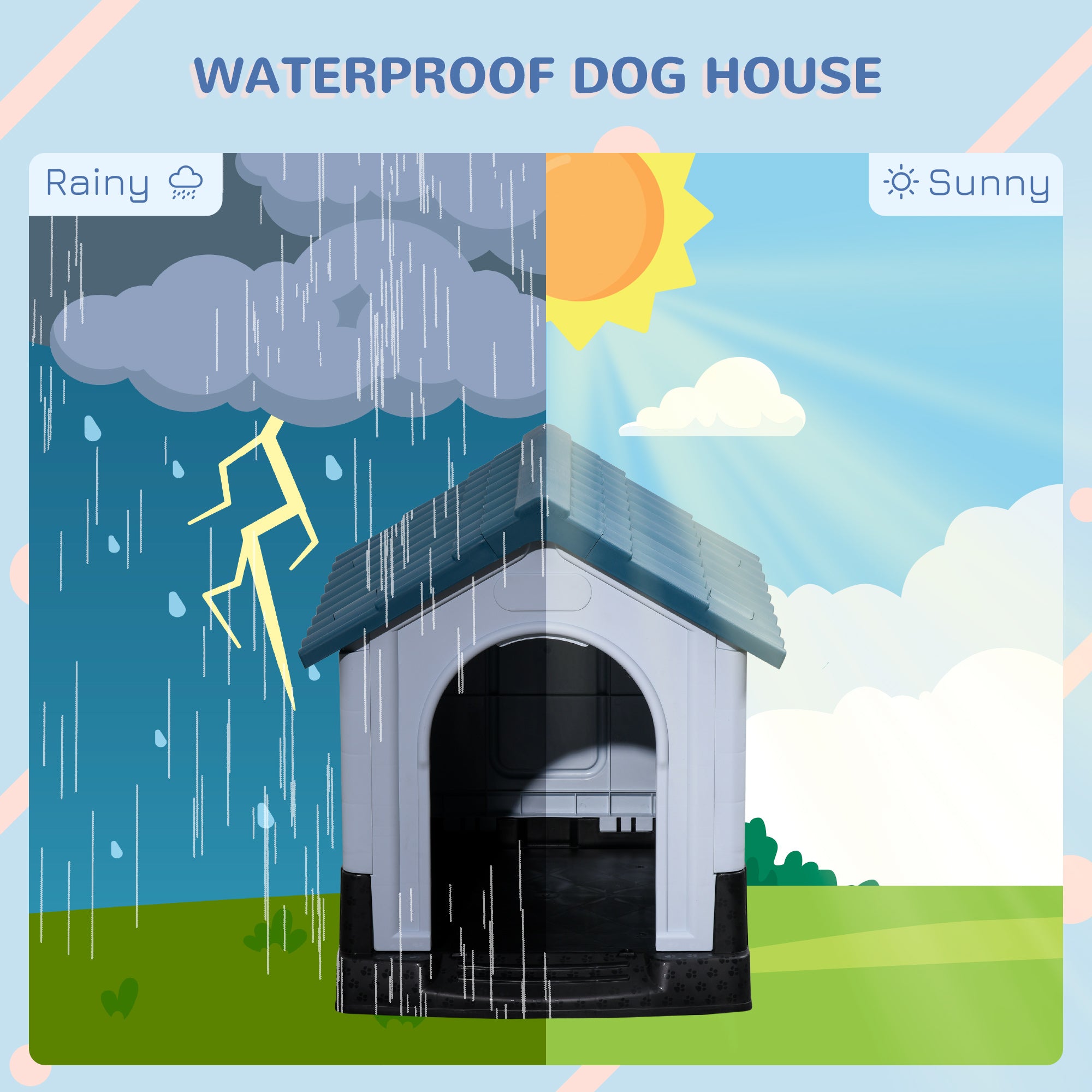 PawHut Dog Kennel for Outside, Plastic Dog House, Water-Resistant Pet Shelter with Windows, for Garden Patio, Miniature Dogs, 64.5 x 57 x 66cm - Blue