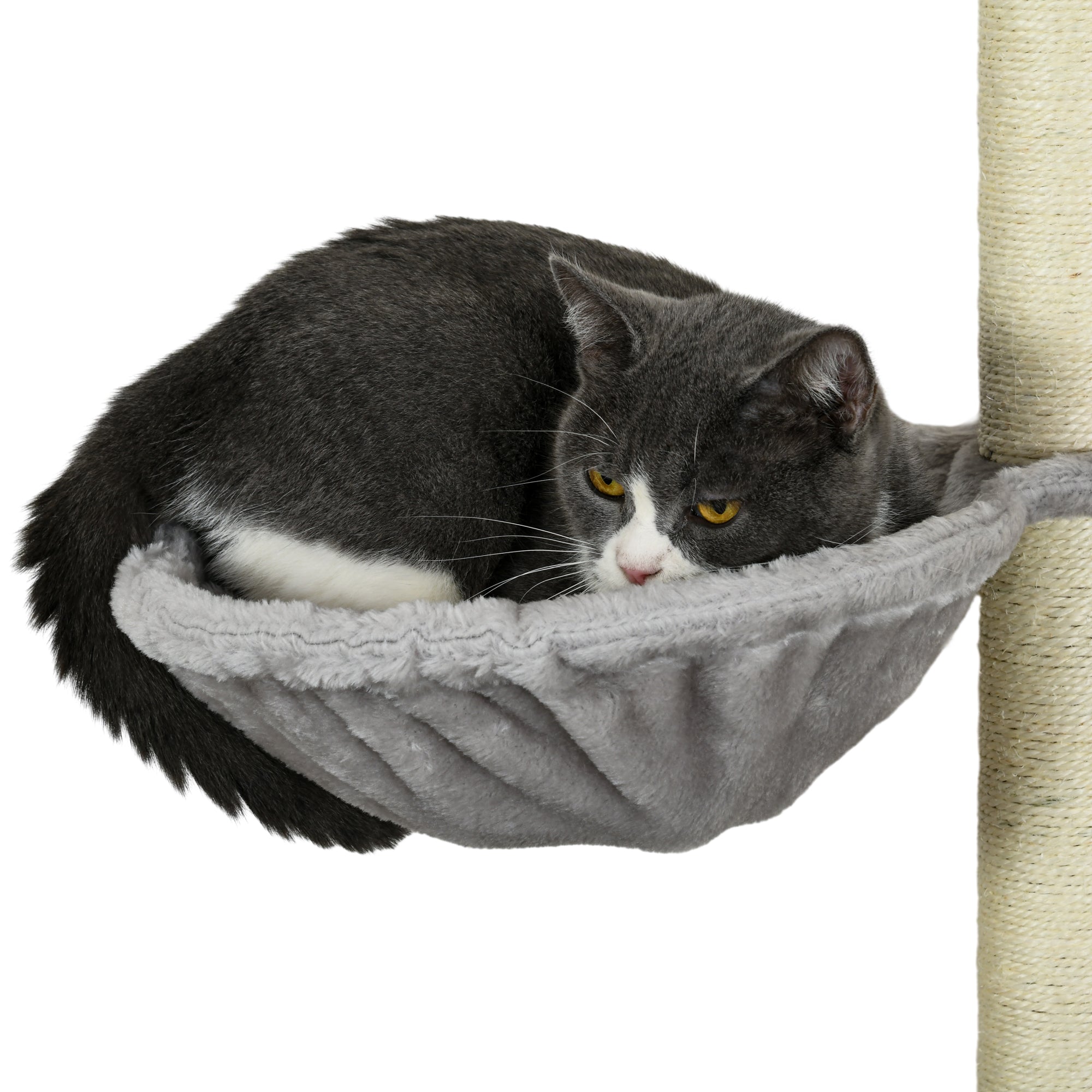 PawHut Cat Wall Shelves, 5PCs Cat Shelves with Scratching Post, Perches, Bridge, Steps, Condo, Hammock, Wall Mounted Cat Climber, Light Grey