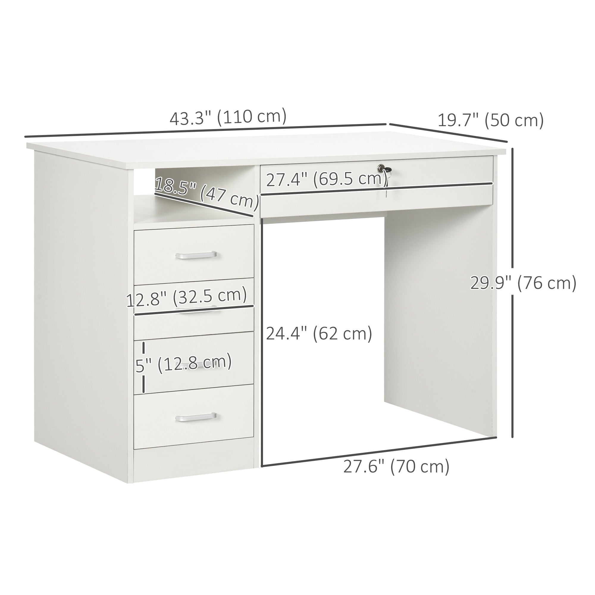 Vinsetto Computer Desk with Storage, Home Office Desk with Lockable Drawer and Open Compartment, White