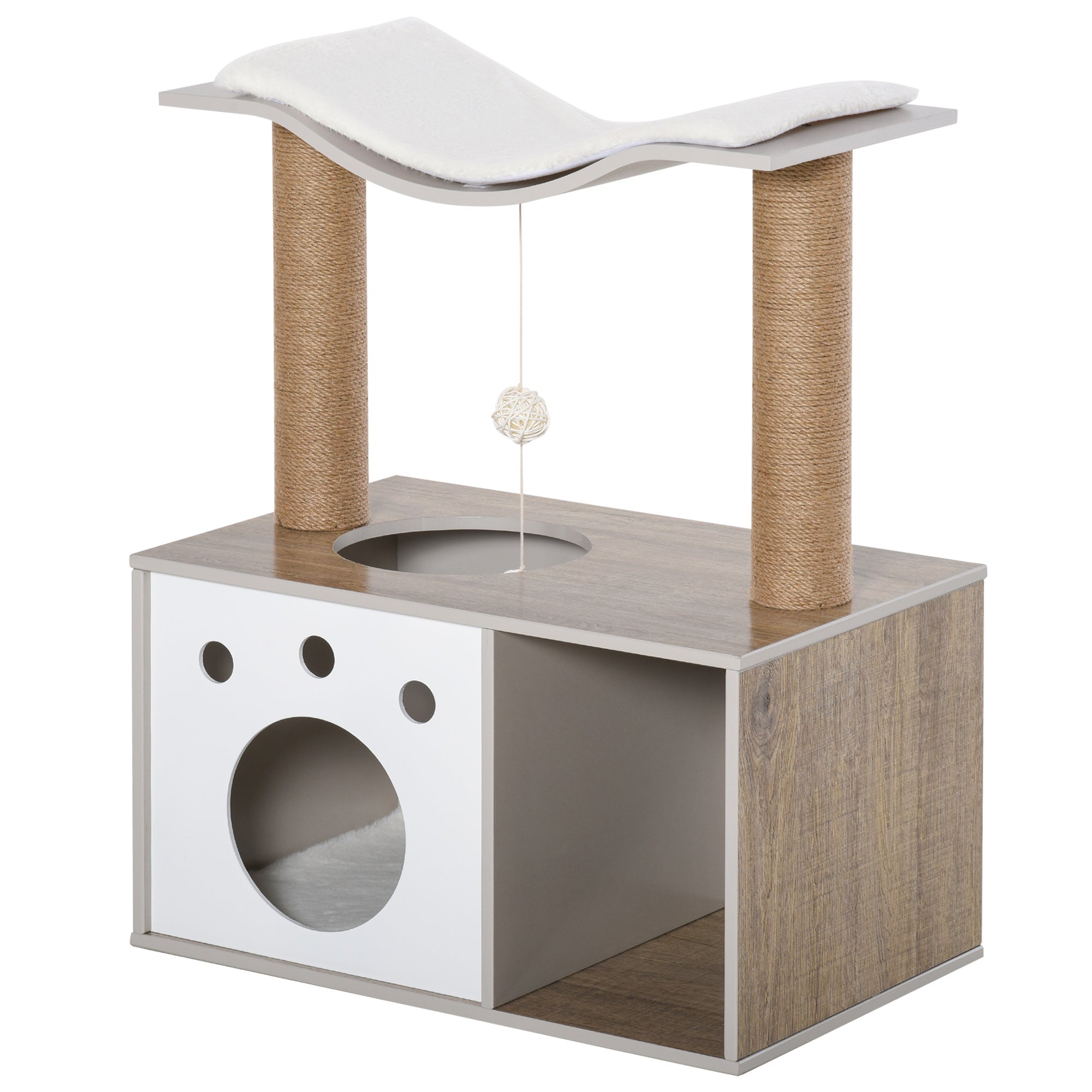 PawHut Cat Tree Tower for Indoor Cats 74cm Climbing Activity Centre Kitten with Jute Scratching Post Condo Perch Teasing Ball Toy 60 x 37 x 74cm