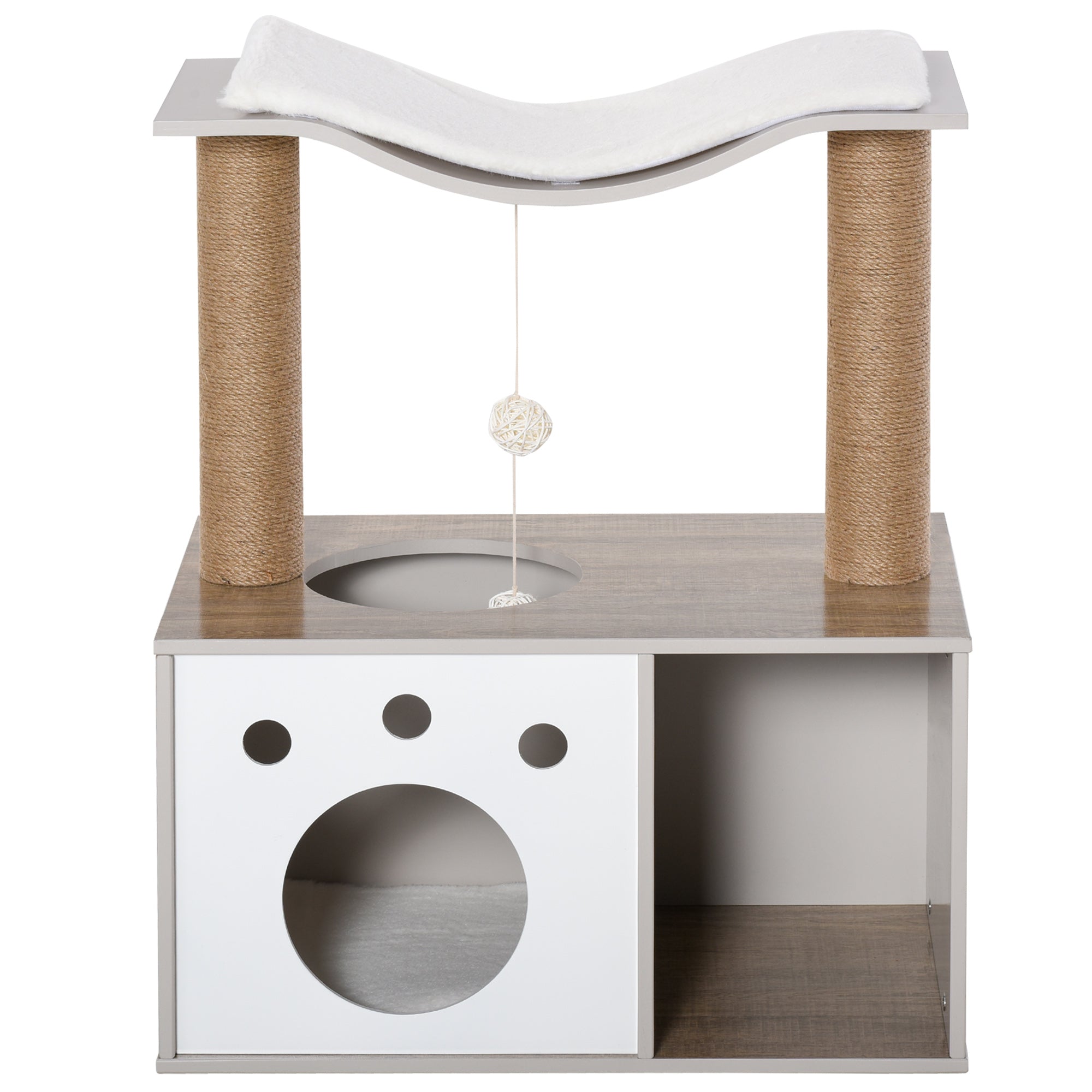 PawHut Cat Tree Tower for Indoor Cats 74cm Climbing Activity Centre Kitten with Jute Scratching Post Condo Perch Teasing Ball Toy 60 x 37 x 74cm