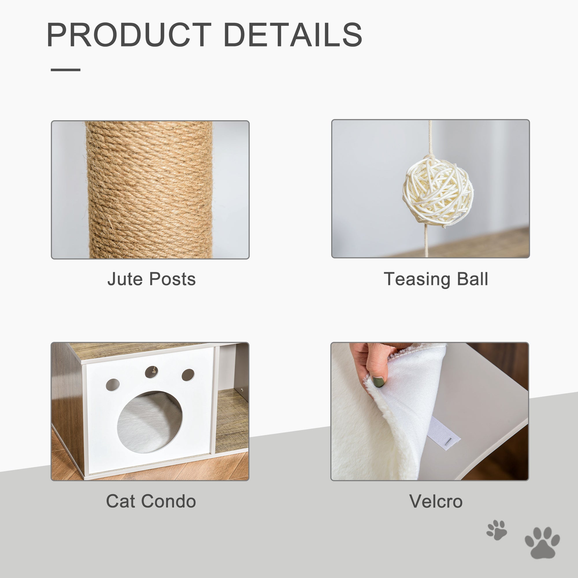 PawHut Cat Tree Tower for Indoor Cats 74cm Climbing Activity Centre Kitten with Jute Scratching Post Condo Perch Teasing Ball Toy 60 x 37 x 74cm