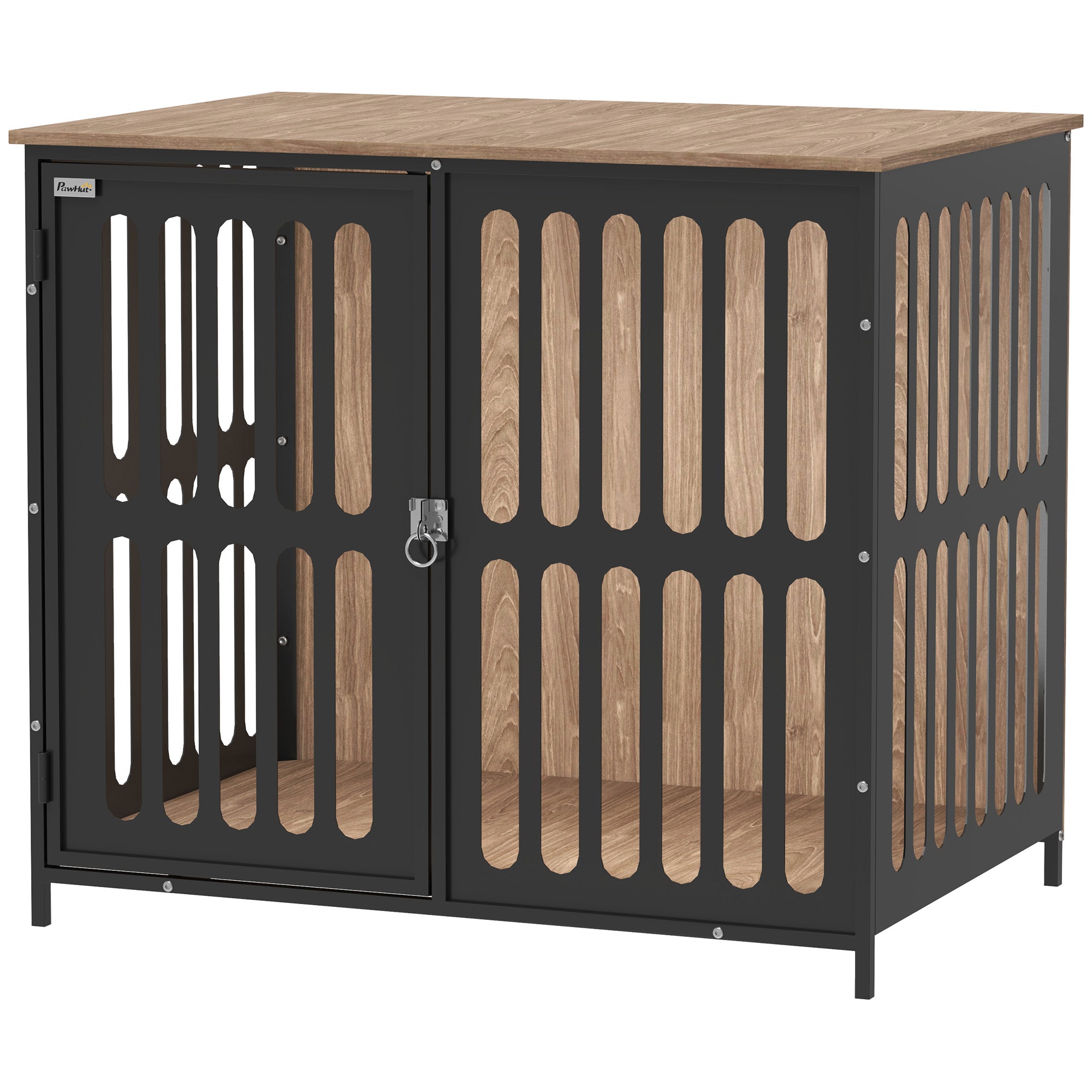 PawHut Dog Crate Furniture, Dog Cage Side End Table Indoor with Anti-Chew Resistant Mesh, Anti-Escape Door, for Medium Dogs, 80 x 55 x 72 cm, Walnut Brown