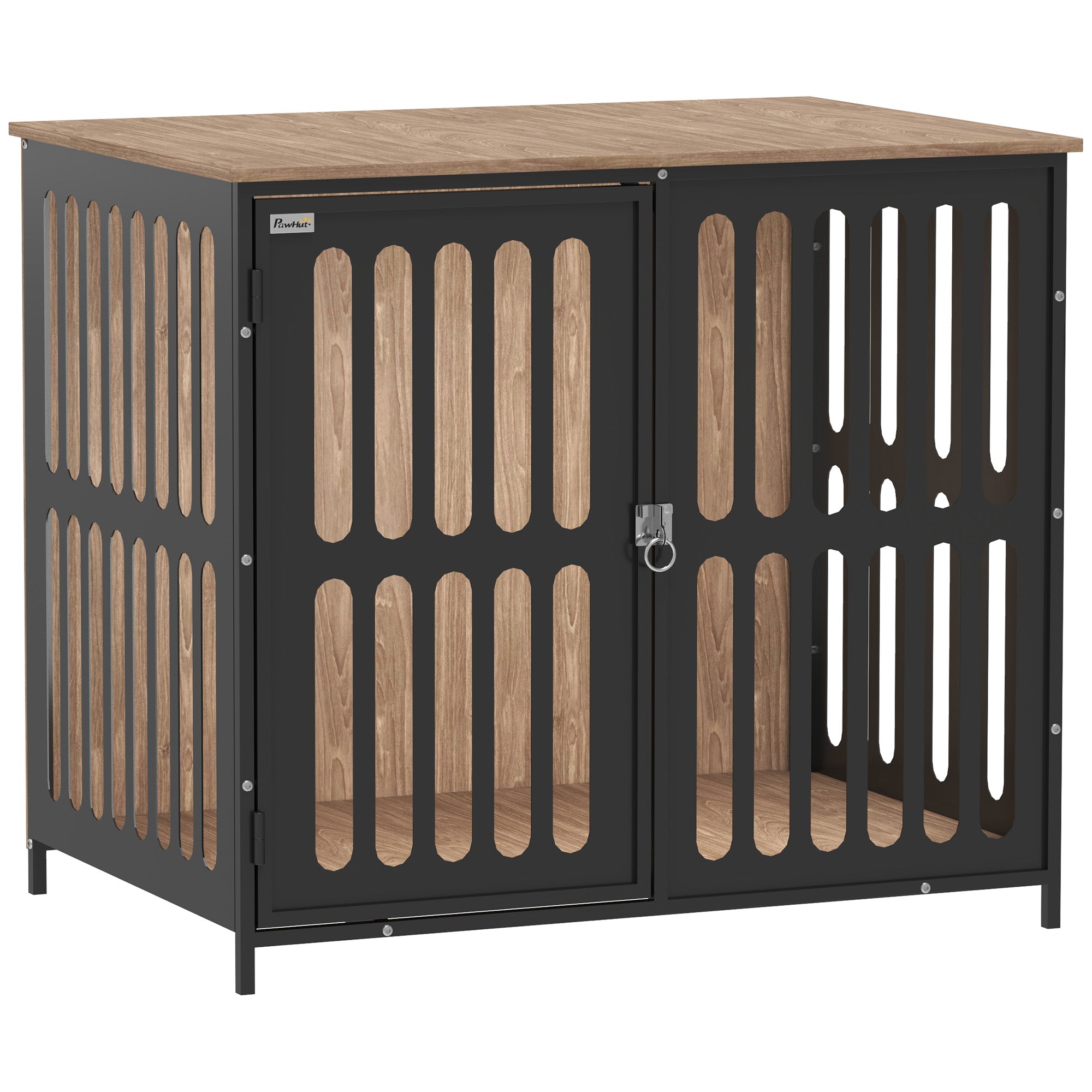 PawHut Dog Crate Furniture, Dog Cage Side End Table Indoor with Anti-Chew Resistant Mesh, Anti-Escape Door, for Medium Dogs, 80 x 55 x 72 cm, Walnut Brown