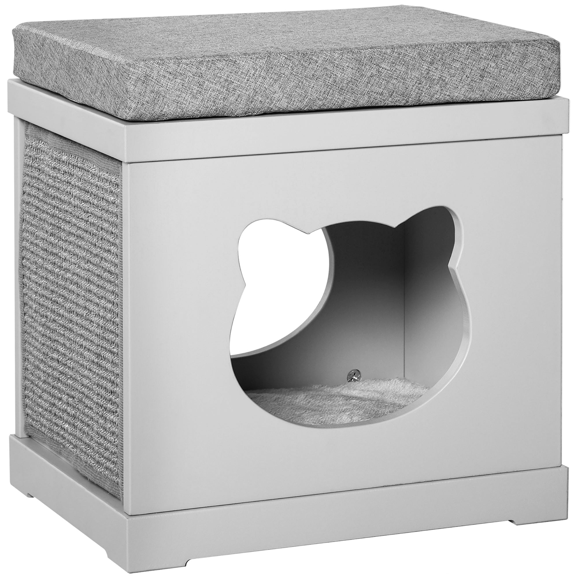 PawHut Indoor Cat Bed with Soft Padded Cushions, Cute Coverd Cat Cube House with 2 Exterior Scratching Boards, Cat Cave for Kittens Small Cats, Grey