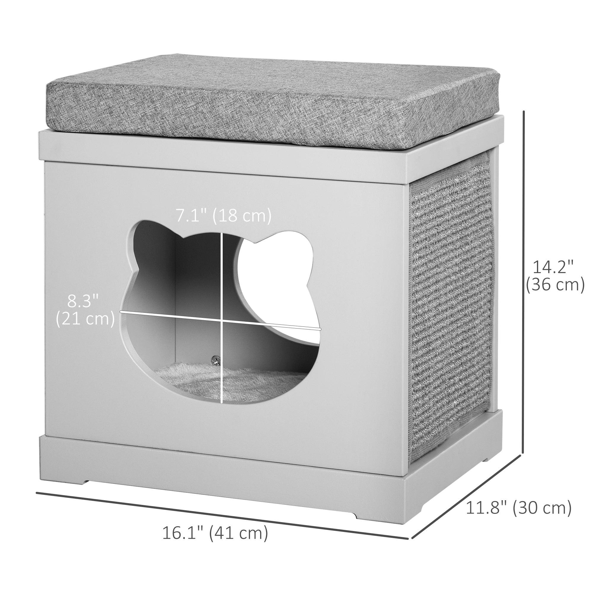 PawHut Indoor Cat Bed with Soft Padded Cushions, Cute Coverd Cat Cube House with 2 Exterior Scratching Boards, Cat Cave for Kittens Small Cats, Grey