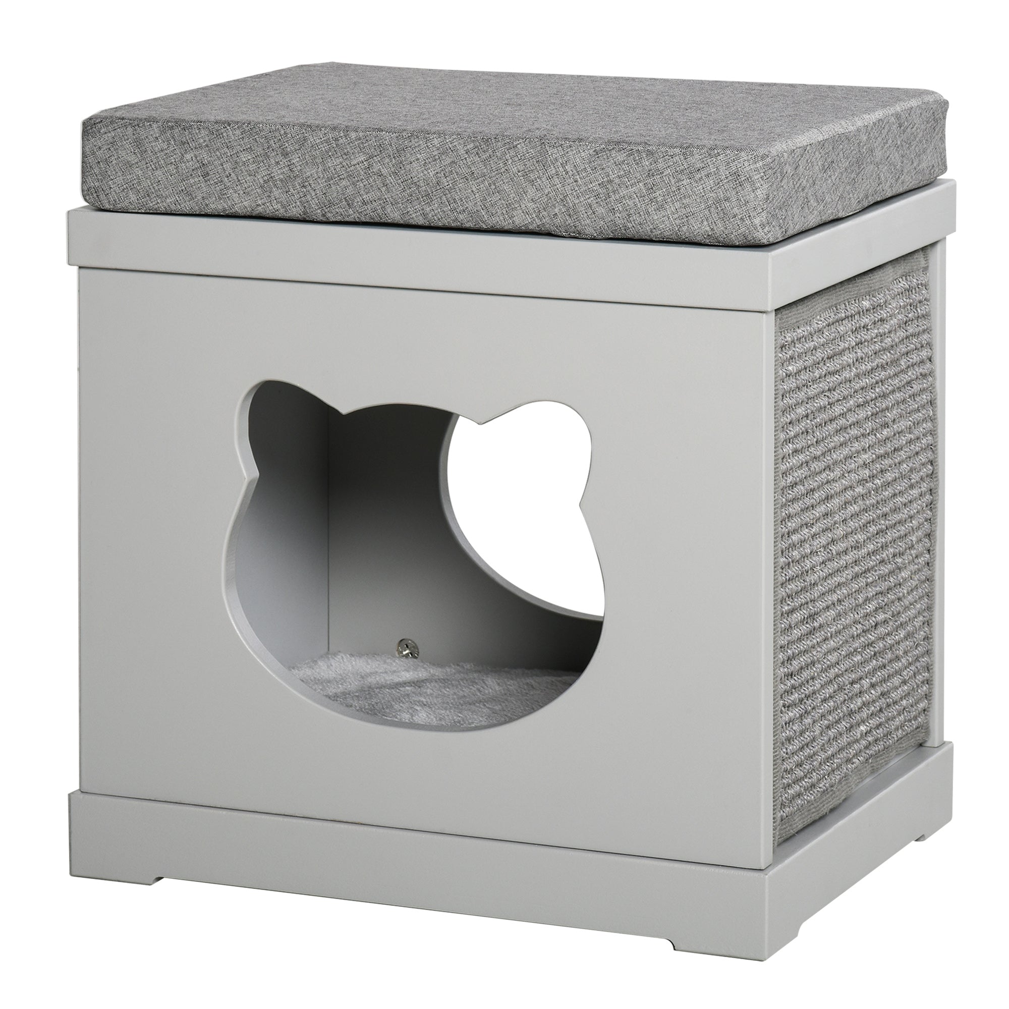 PawHut Cat House Bed Cat Scratching Cube for Small Cat Pet Furniture with Removable Scratching Pad and Soft Cushion Grey