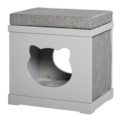 PawHut Cat House Bed Cat Scratching Cube for Small Cat Pet Furniture with Removable Scratching Pad and Soft Cushion Grey