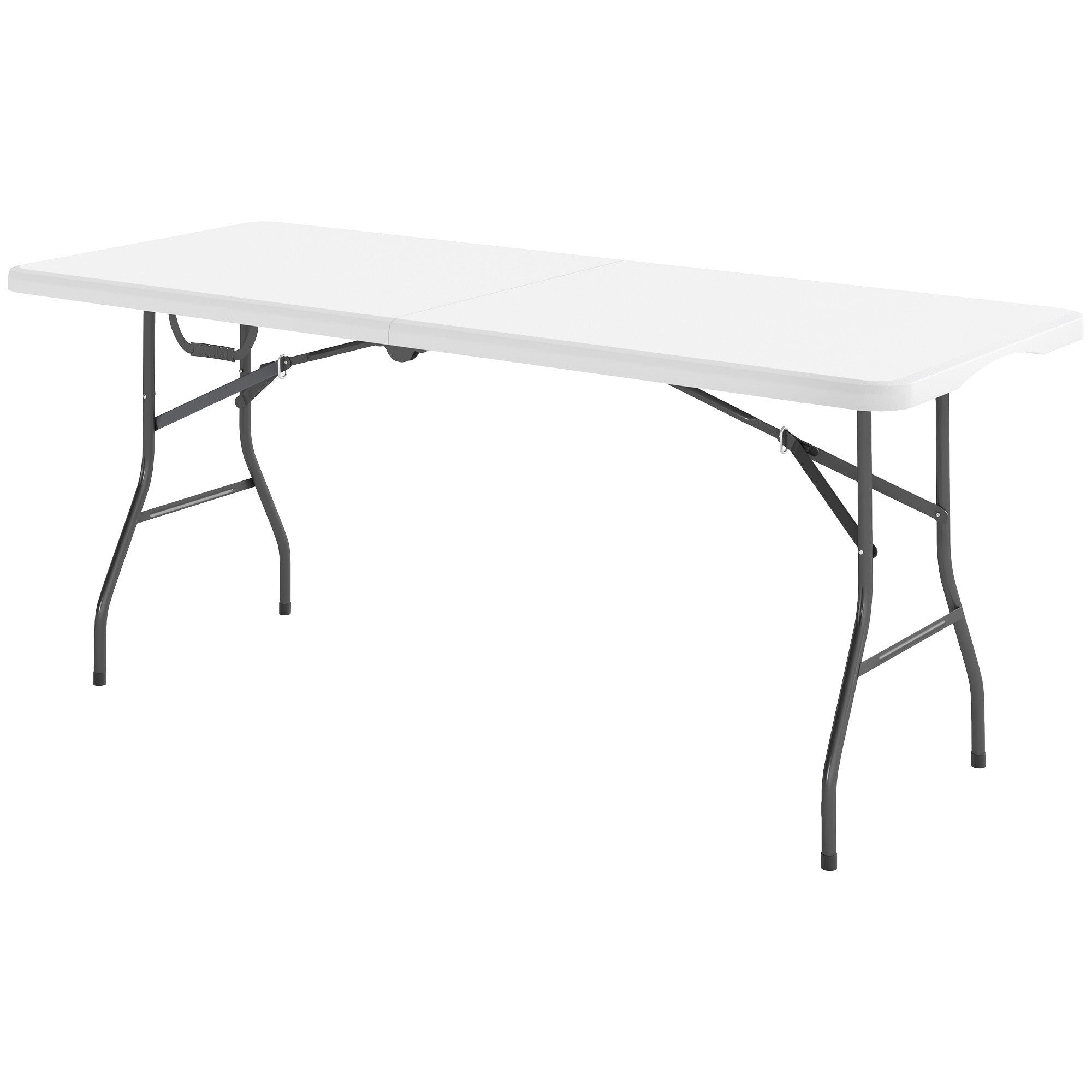 Outsunny 6ft Folding Table, Portable Plastic Camping Table with Carrying Handle, Outdoor Indoor Picnic Table for Camping, Picnic, Party, BBQ, White