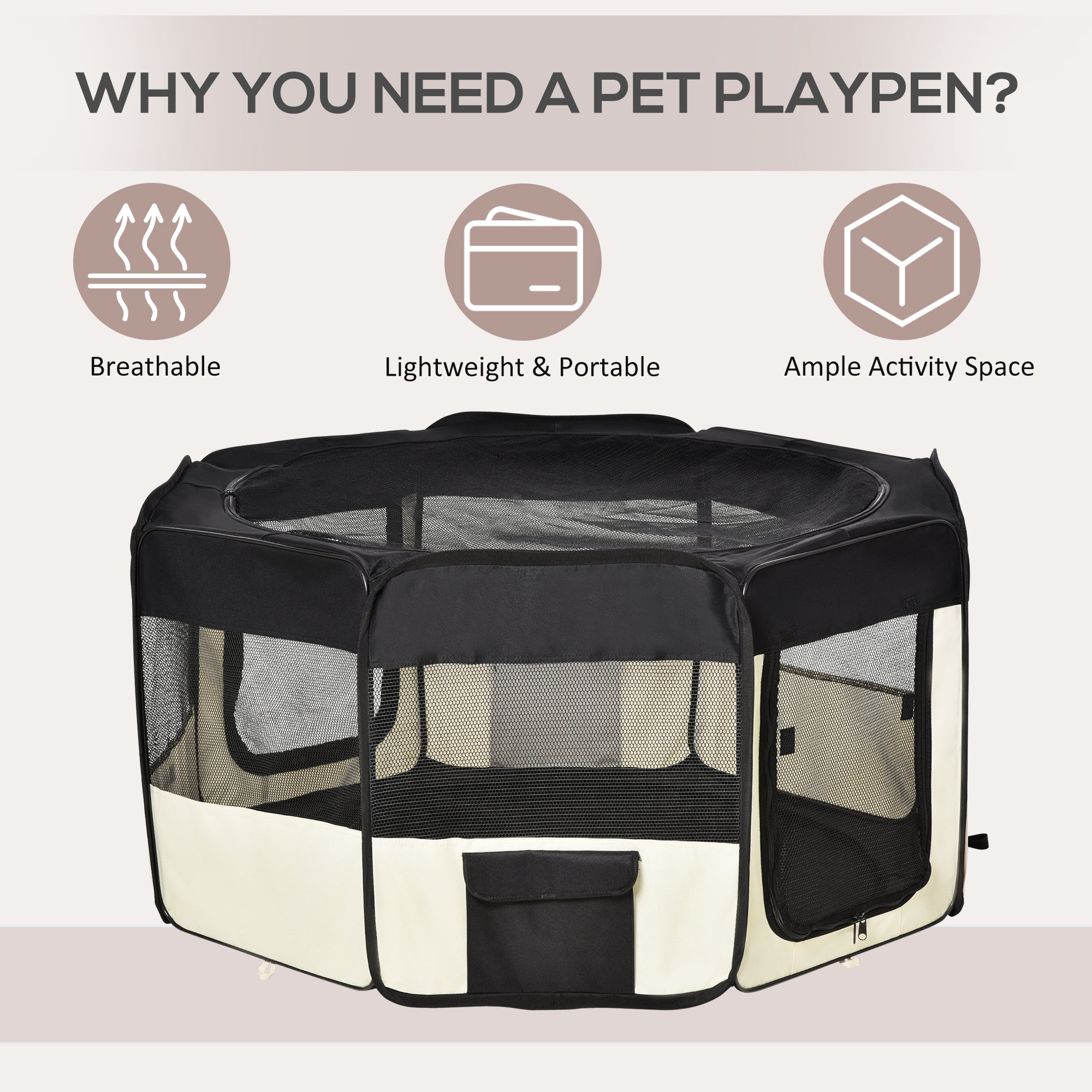 PawHut Fabric Pet Dog Cat Puppy Playpen, Rabbit Guinea Pig Play Pen Portable Foldable, Octagon, M