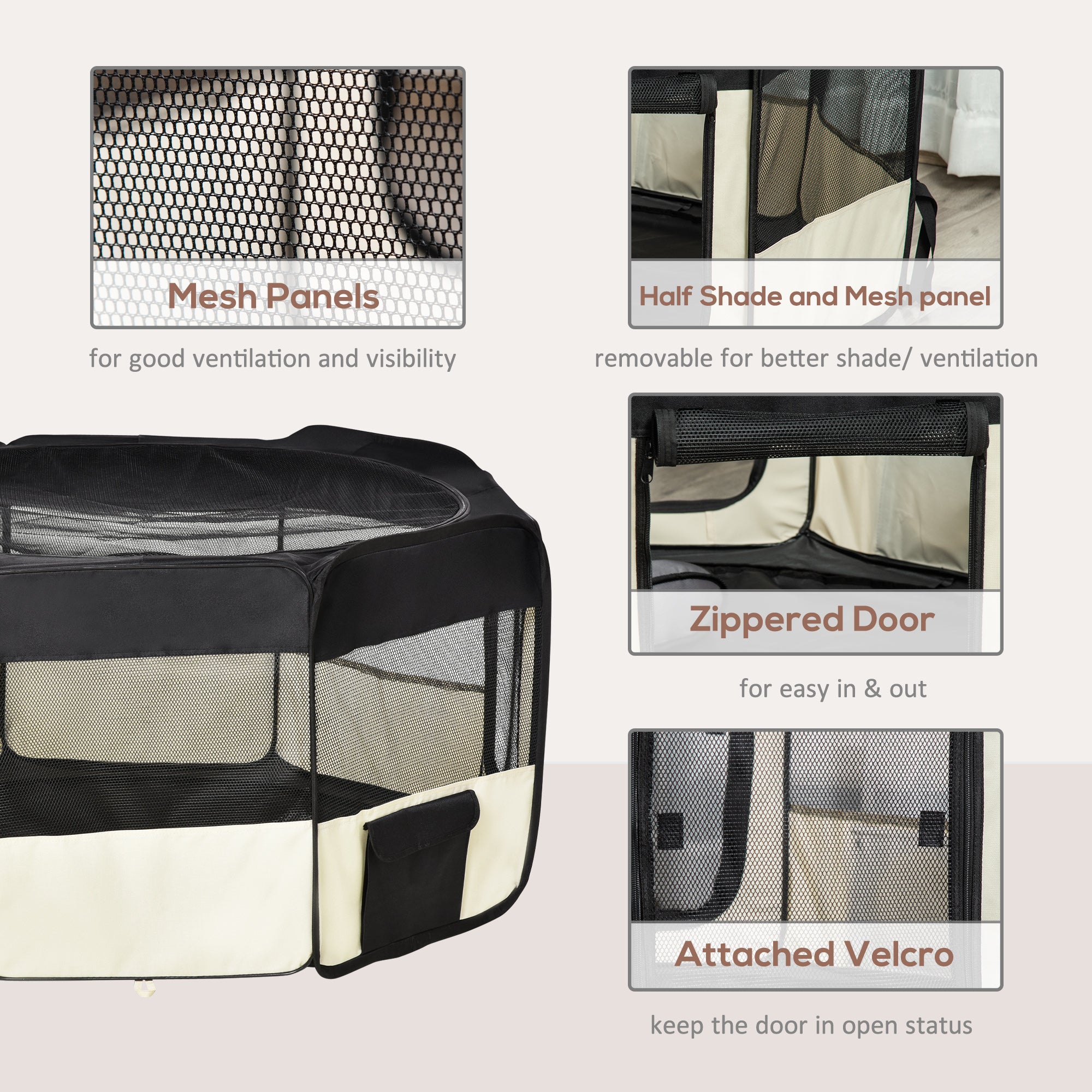 PawHut Fabric Pet Dog Cat Puppy Playpen, Rabbit Guinea Pig Play Pen Portable Foldable, Octagon, M